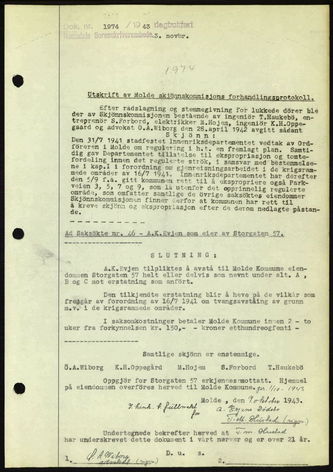 Romsdal sorenskriveri, AV/SAT-A-4149/1/2/2C: Mortgage book no. A15, 1943-1944, Diary no: : 1974/1943