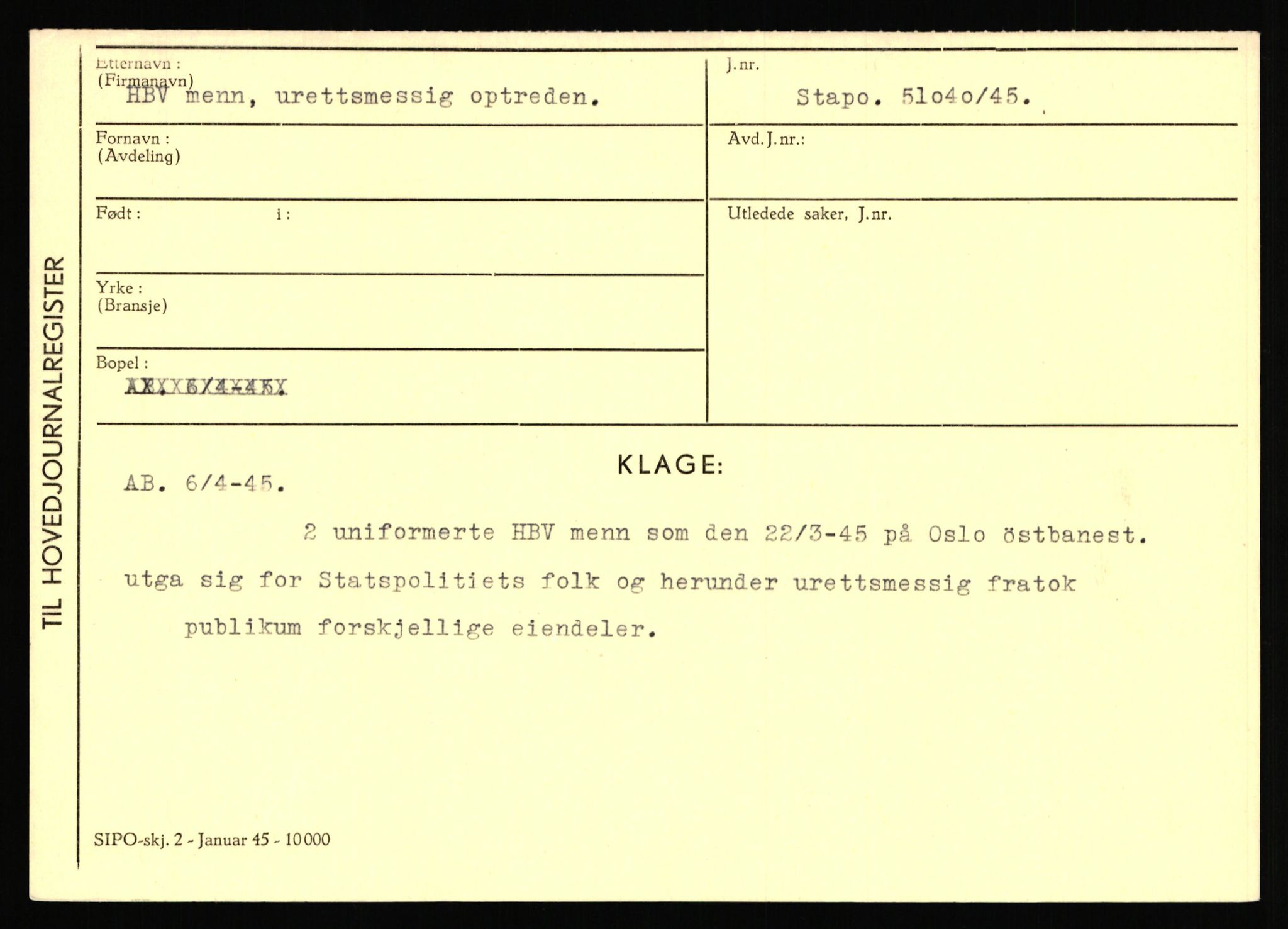 Statspolitiet - Hovedkontoret / Osloavdelingen, AV/RA-S-1329/C/Ca/L0006: Hanche - Hokstvedt, 1943-1945, p. 2838