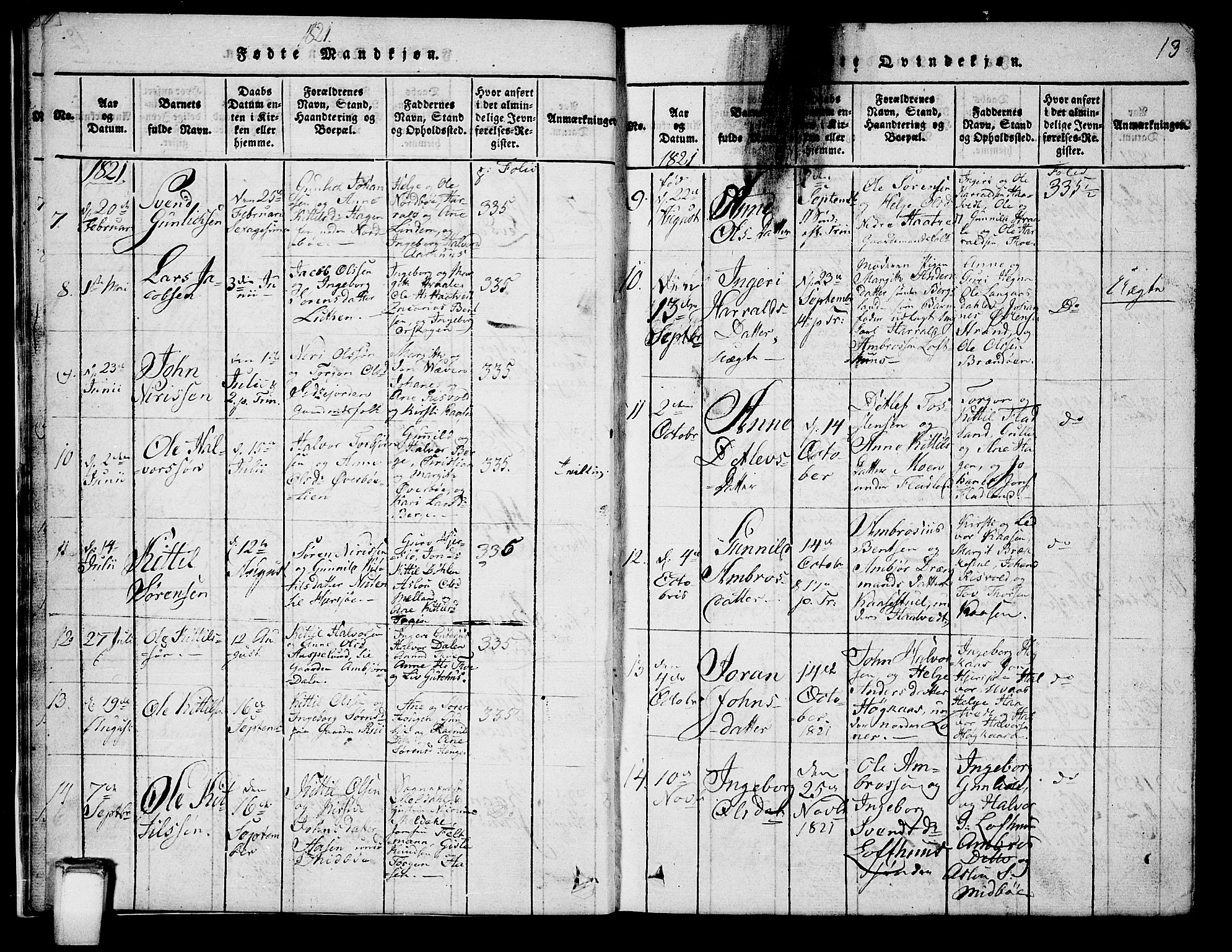 Hjartdal kirkebøker, AV/SAKO-A-270/G/Ga/L0001: Parish register (copy) no. I 1, 1815-1842, p. 13