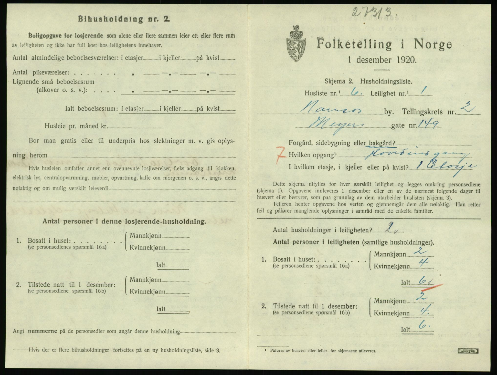 SAT, 1920 census for Namsos, 1920, p. 993