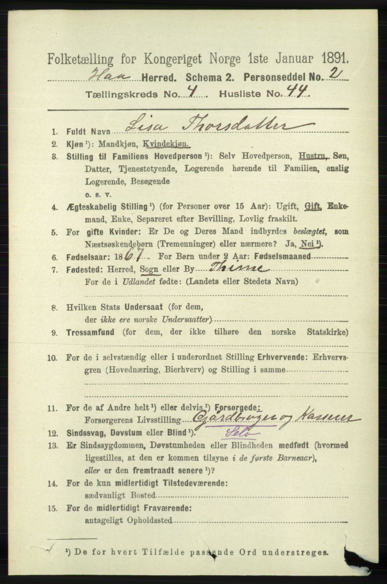 RA, 1891 census for 1119 Hå, 1891, p. 1283