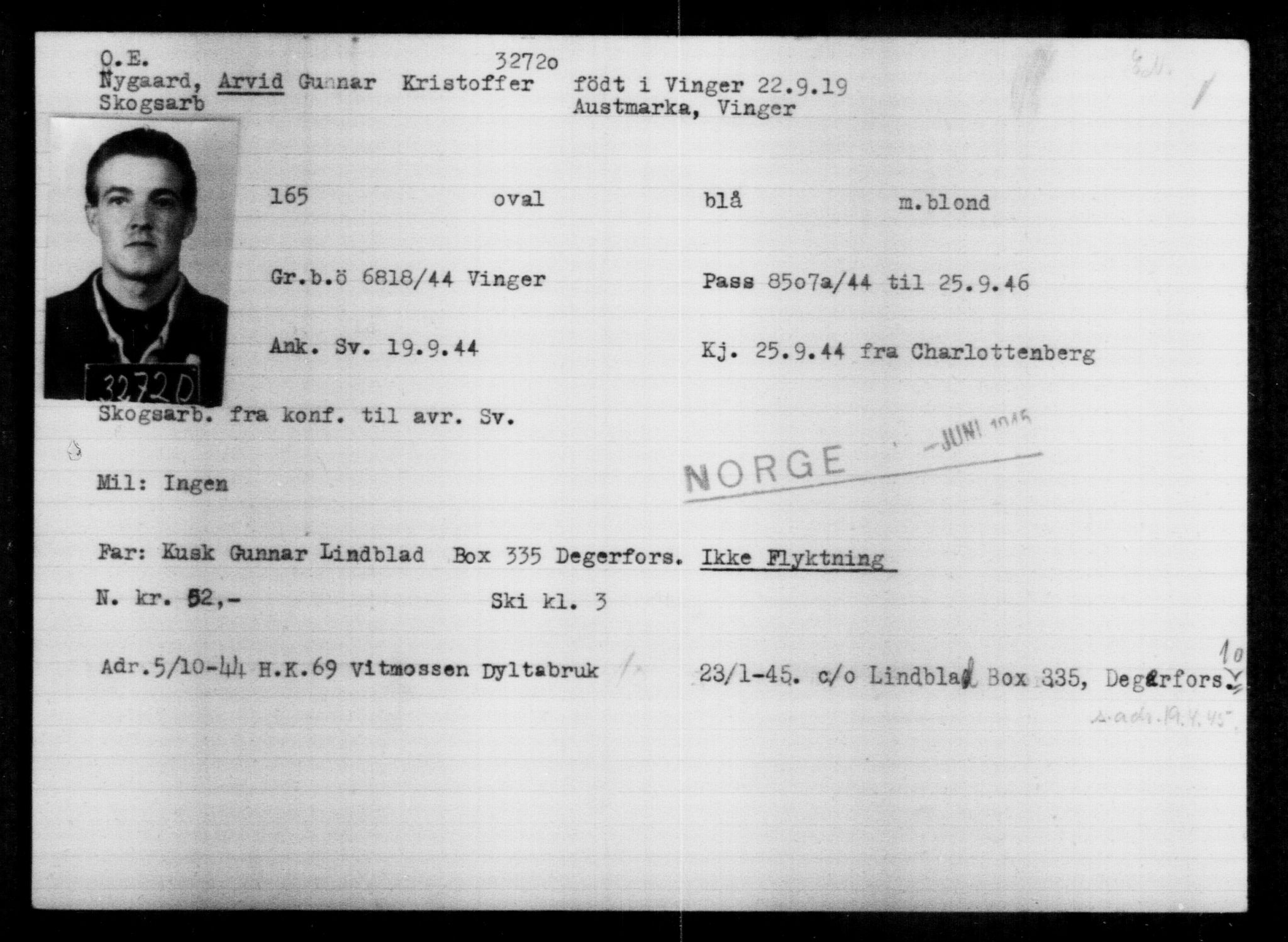 Utenriksstasjonene, Legasjonen i Stockholm, Flyktningkontoret, AV/RA-S-6753/V/Va/L0013: Kjesäterkartoteket, flyktninger med registreringsnr. 31500-34731, 1940-1945, p. 1283