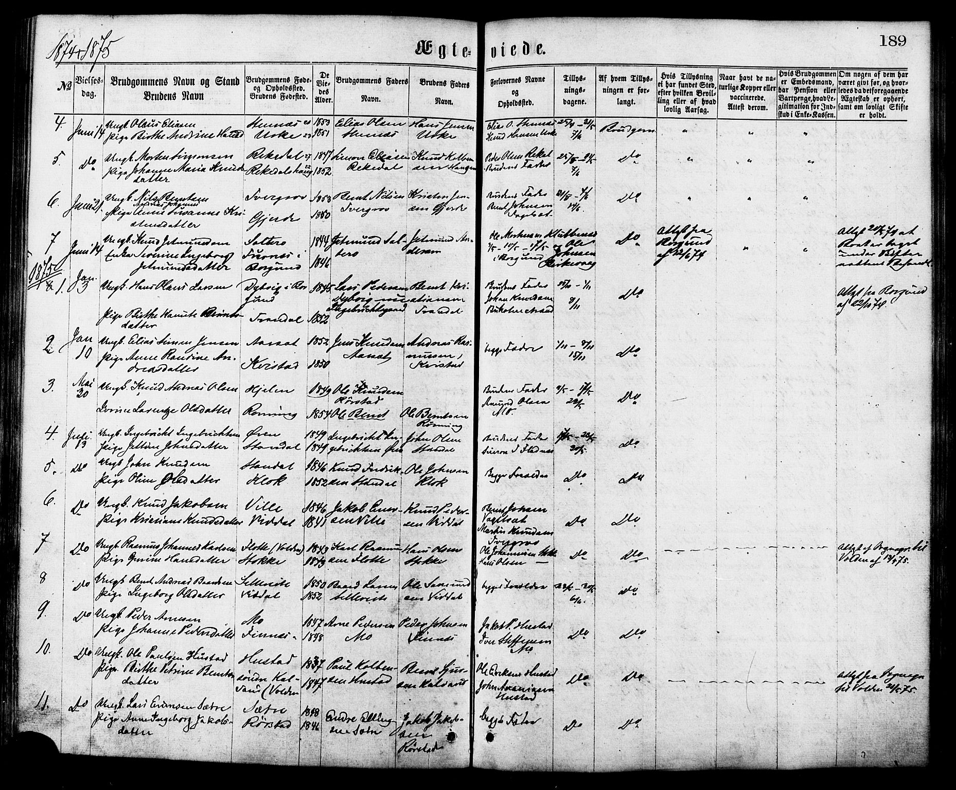 Ministerialprotokoller, klokkerbøker og fødselsregistre - Møre og Romsdal, SAT/A-1454/515/L0210: Parish register (official) no. 515A06, 1868-1885, p. 189