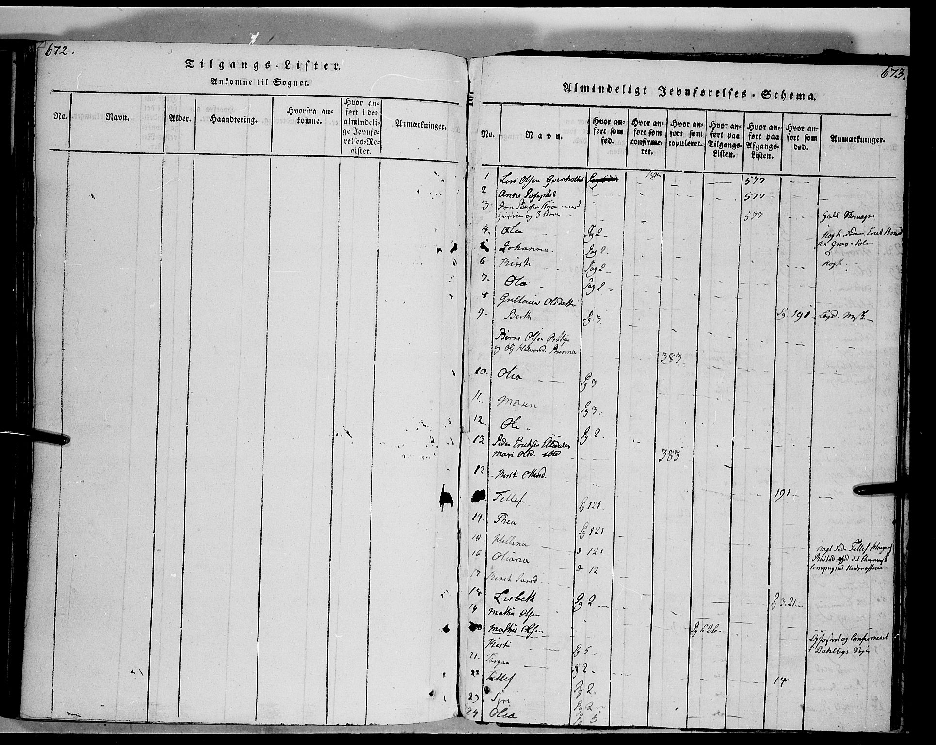 Trysil prestekontor, SAH/PREST-046/H/Ha/Haa/L0003: Parish register (official) no. 3 /1, 1814-1841, p. 672-673