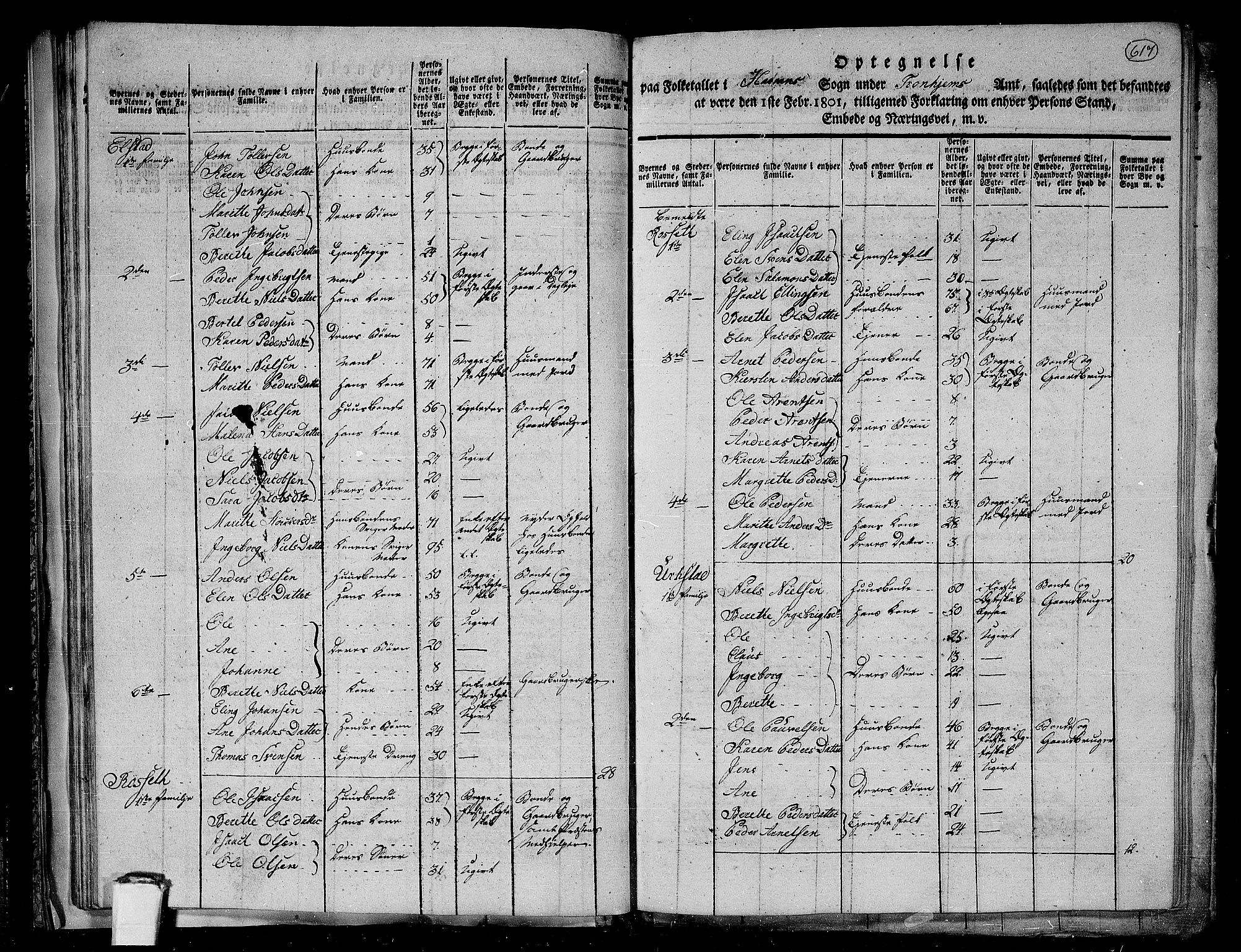 RA, 1801 census for 1744P Overhalla, 1801, p. 616b-617a