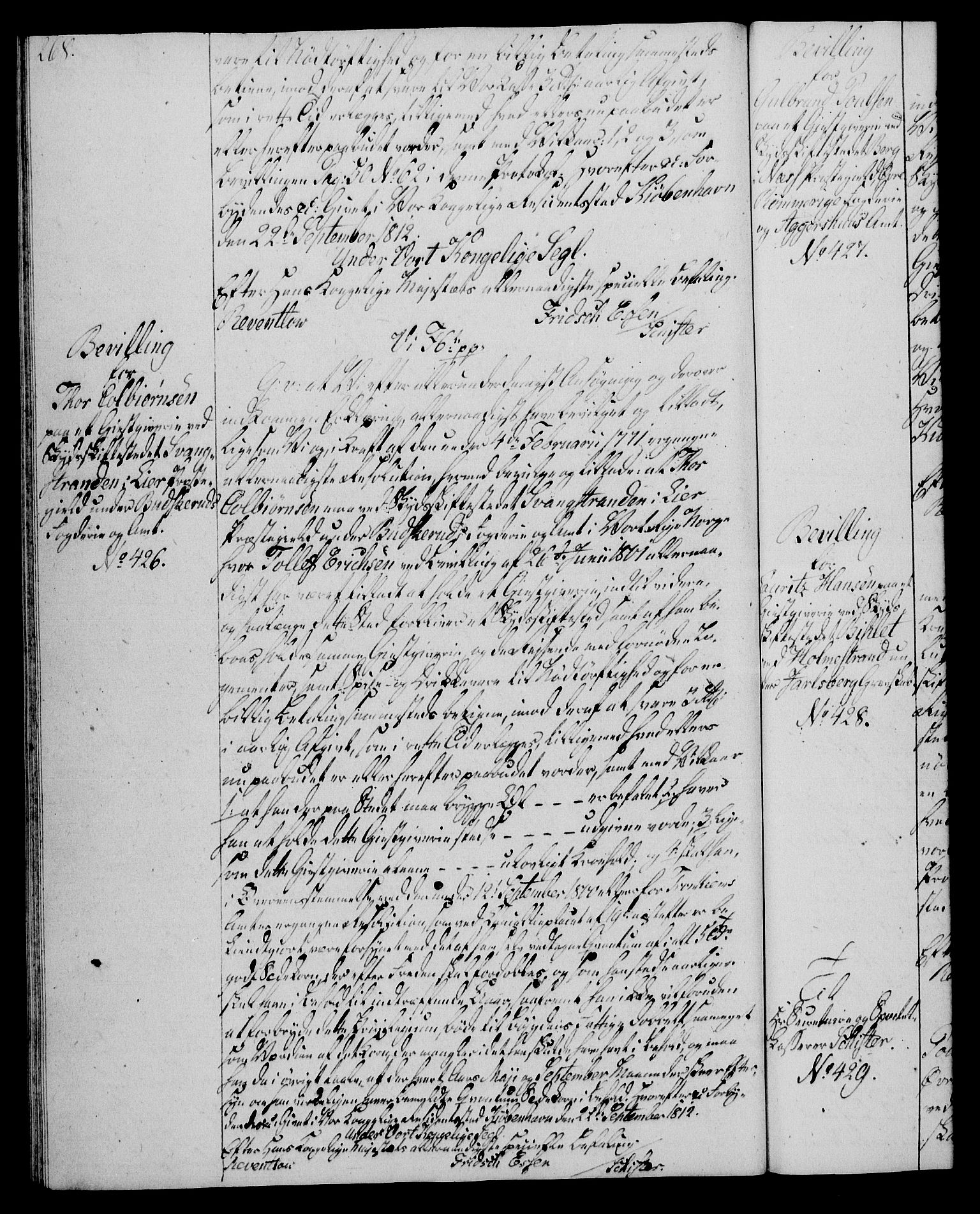 Rentekammeret, Kammerkanselliet, RA/EA-3111/G/Gg/Gga/L0020: Norsk ekspedisjonsprotokoll med register (merket RK 53.20), 1811-1814, p. 268