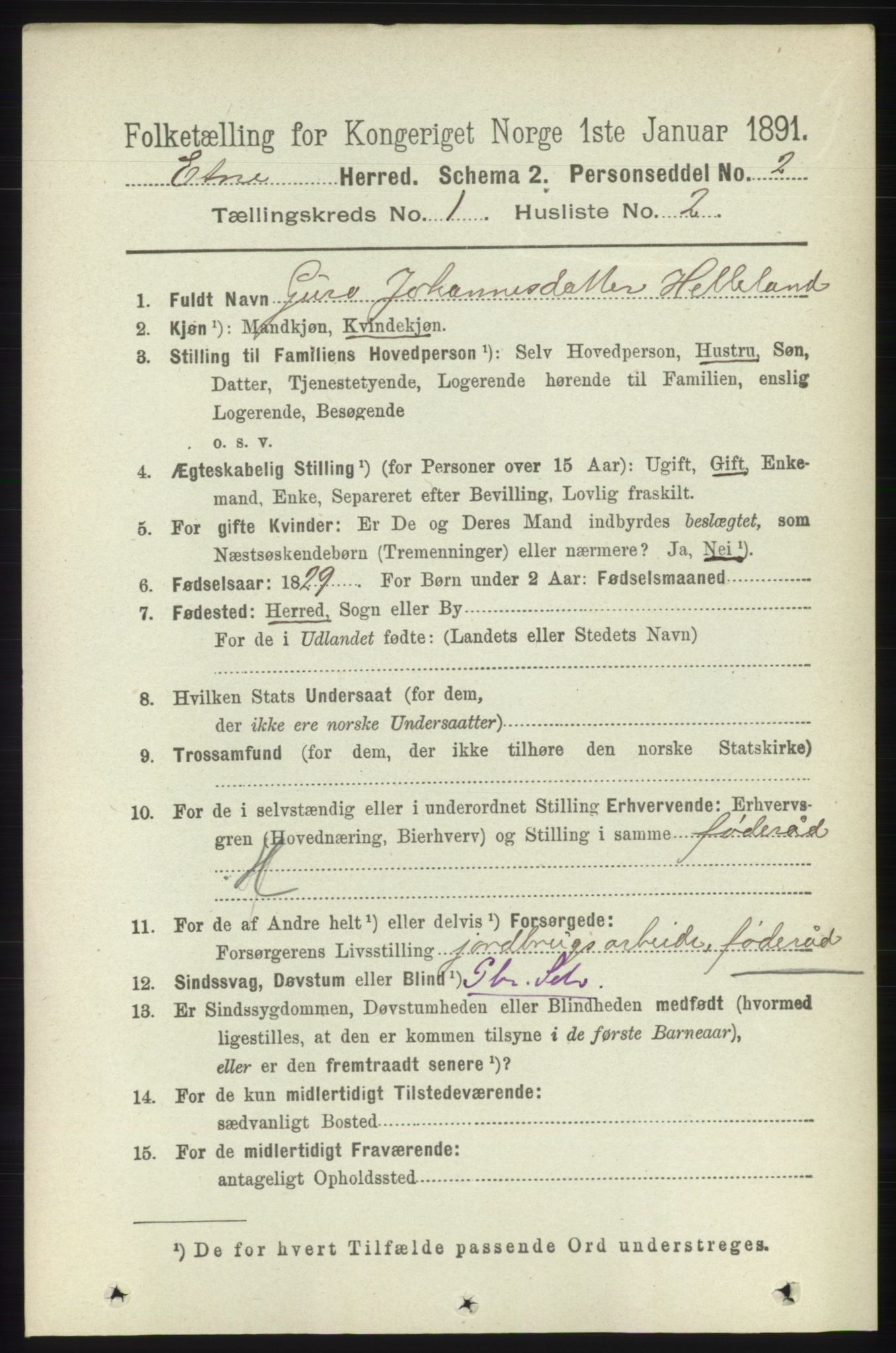 RA, 1891 census for 1211 Etne, 1891, p. 86