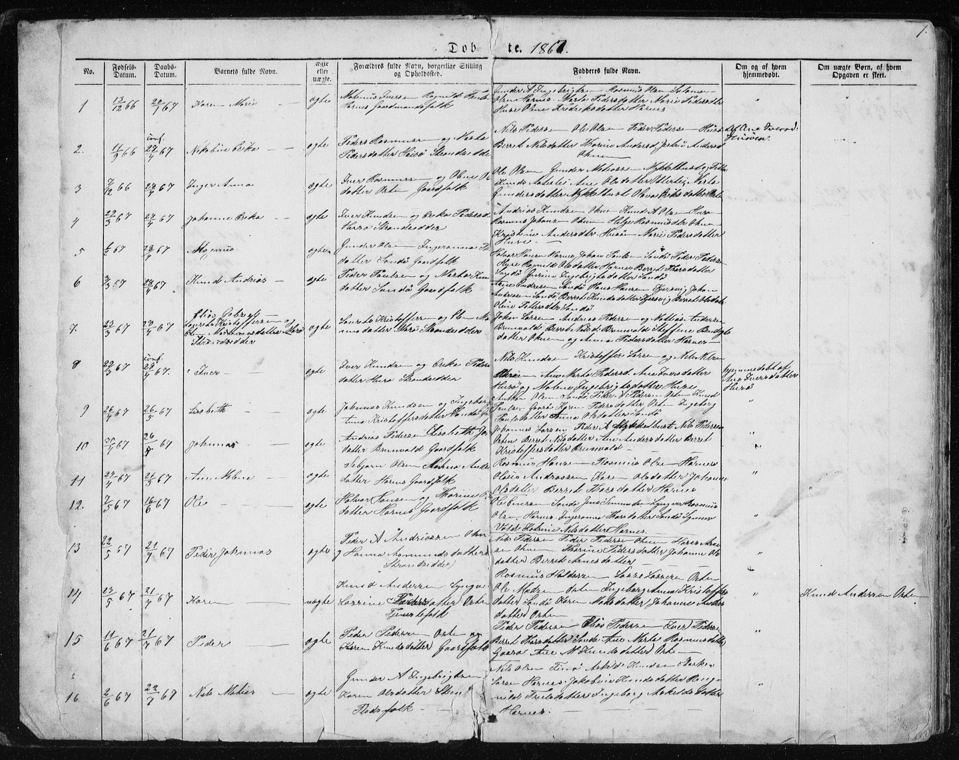 Ministerialprotokoller, klokkerbøker og fødselsregistre - Møre og Romsdal, SAT/A-1454/561/L0732: Parish register (copy) no. 561C02, 1867-1900, p. 1