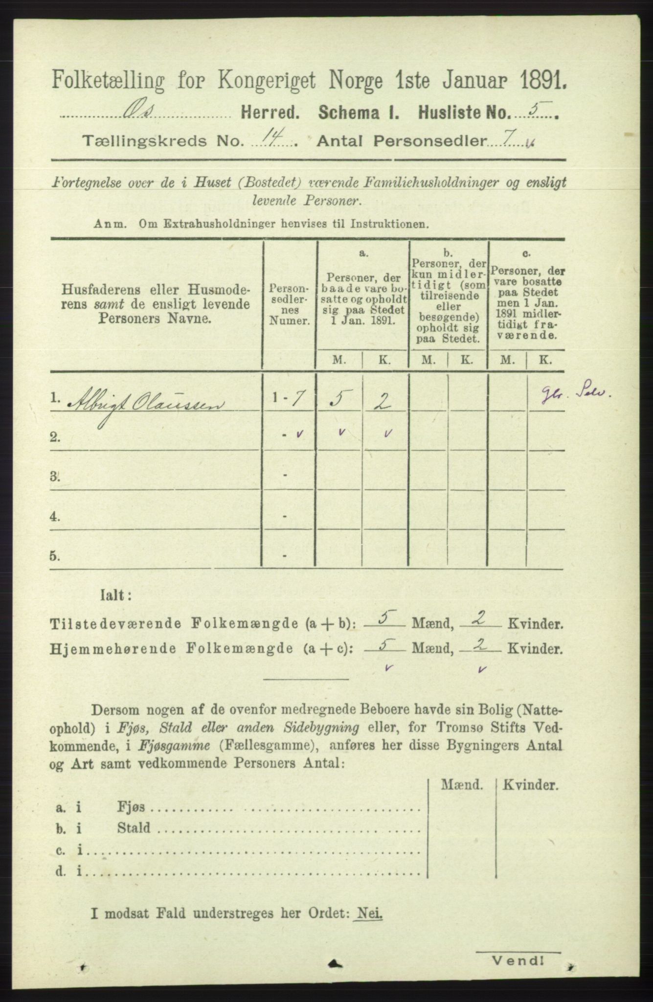 RA, 1891 census for 1243 Os, 1891, p. 3062