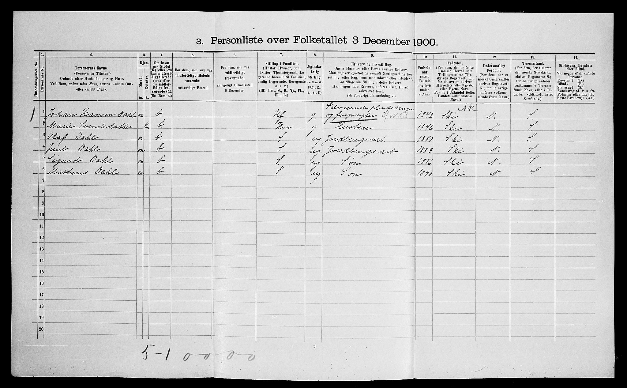 SAO, 1900 census for Nes, 1900