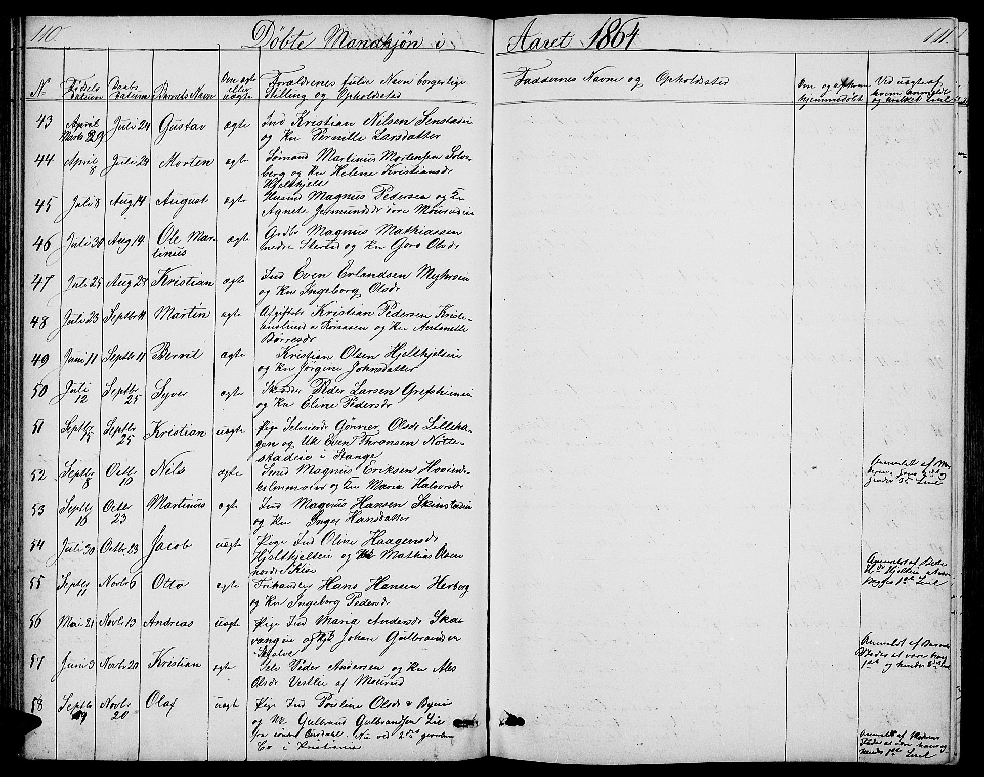 Nes prestekontor, Hedmark, SAH/PREST-020/L/La/L0005: Parish register (copy) no. 5, 1852-1889, p. 110-111