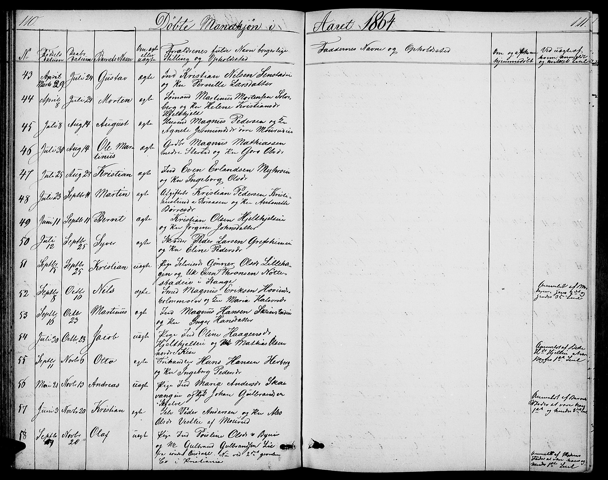 Nes prestekontor, Hedmark, AV/SAH-PREST-020/L/La/L0005: Parish register (copy) no. 5, 1852-1889, p. 110-111
