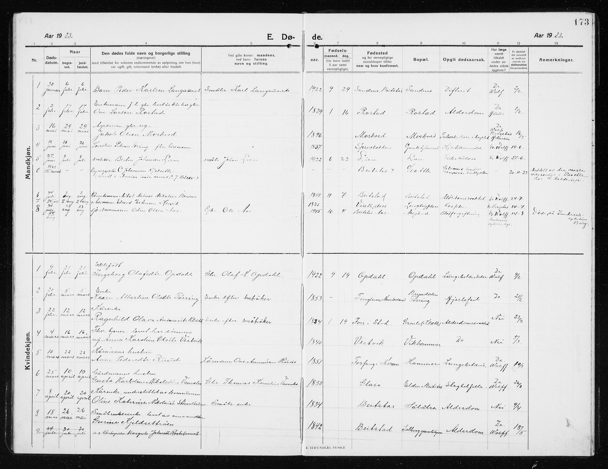 Ministerialprotokoller, klokkerbøker og fødselsregistre - Nord-Trøndelag, SAT/A-1458/741/L0402: Parish register (copy) no. 741C03, 1911-1926, p. 173