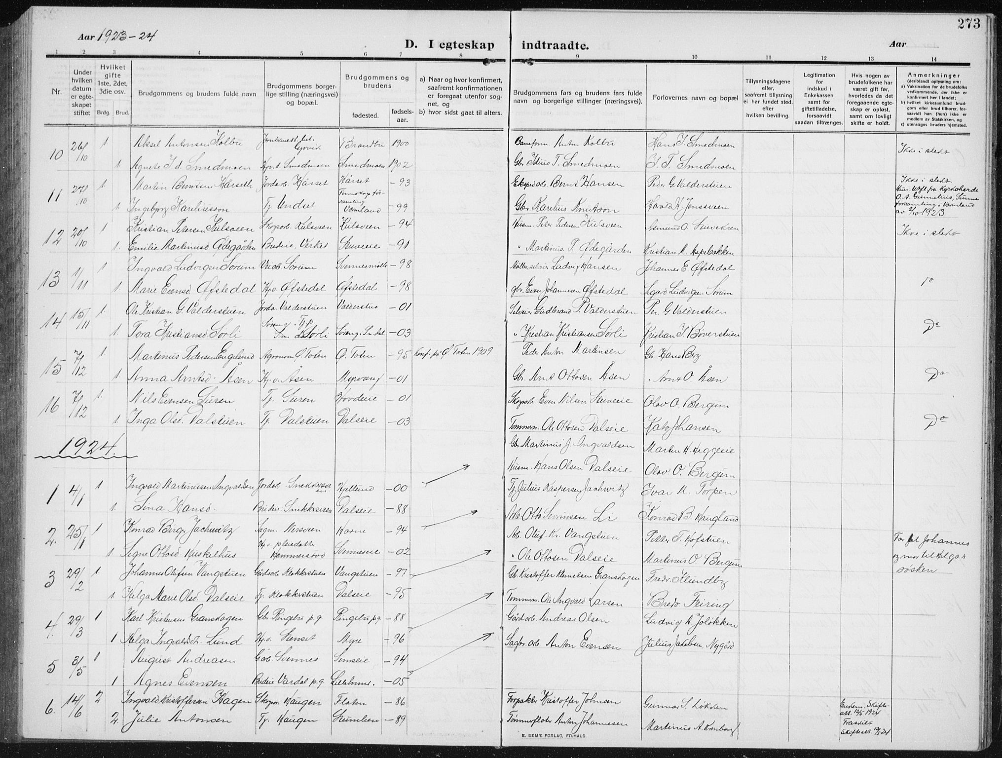 Biri prestekontor, AV/SAH-PREST-096/H/Ha/Hab/L0006: Parish register (copy) no. 6, 1909-1938, p. 273