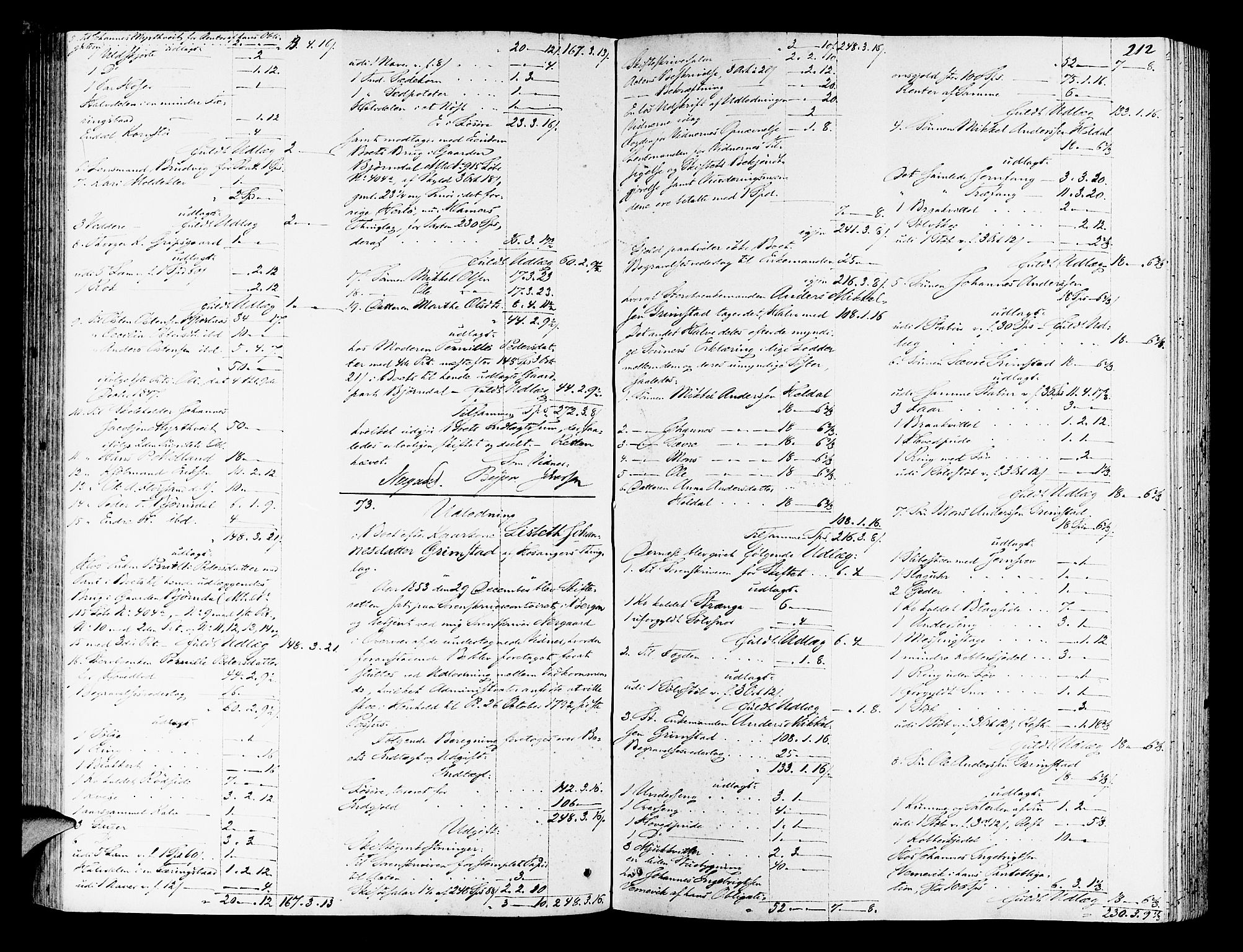 Nordhordland sorenskrivar, AV/SAB-A-2901/1/H/Hd/Hda/L0005: Skifteutlodningsprotokollar, 1851-1857, p. 211b-212a