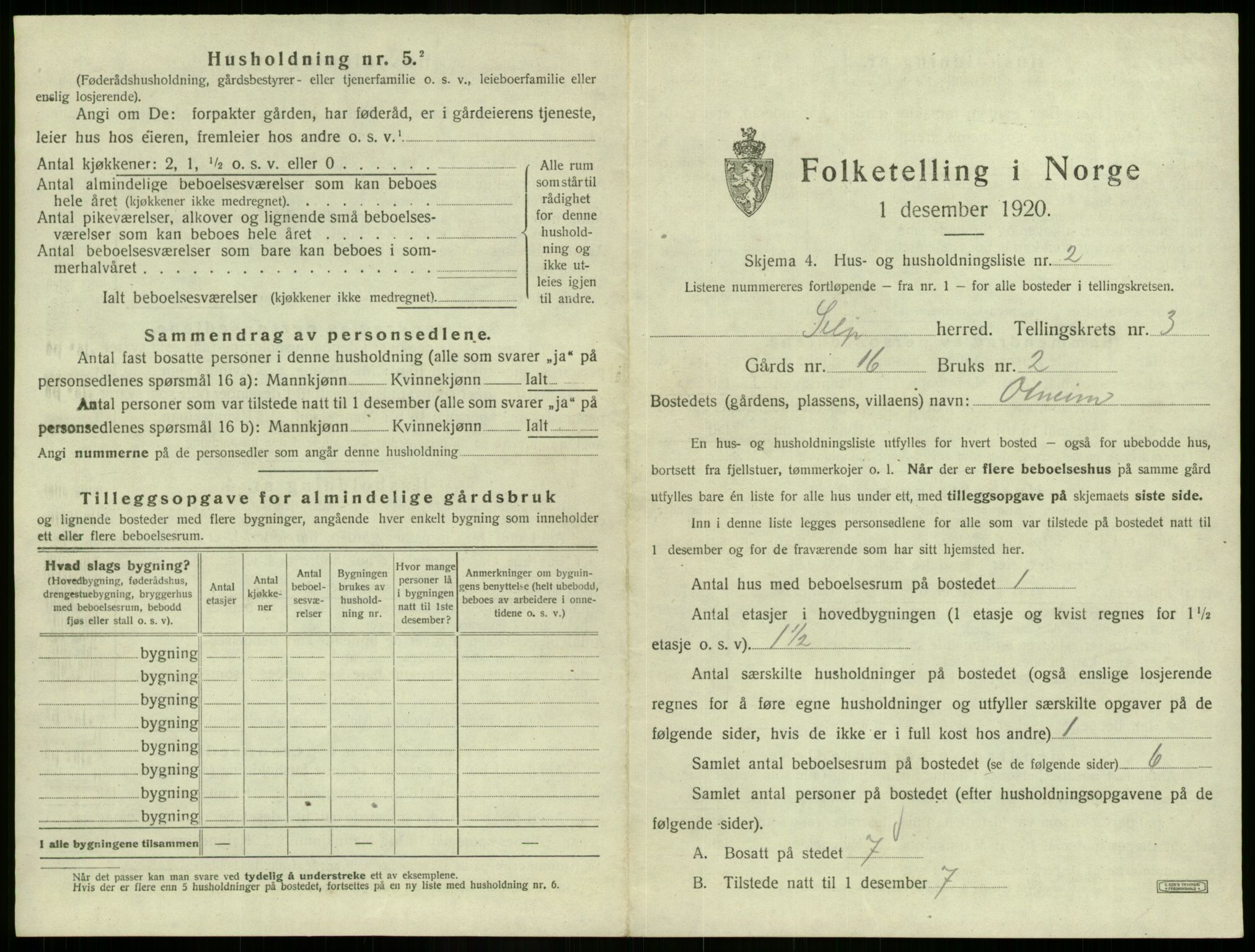 SAB, 1920 census for Selje, 1920, p. 203