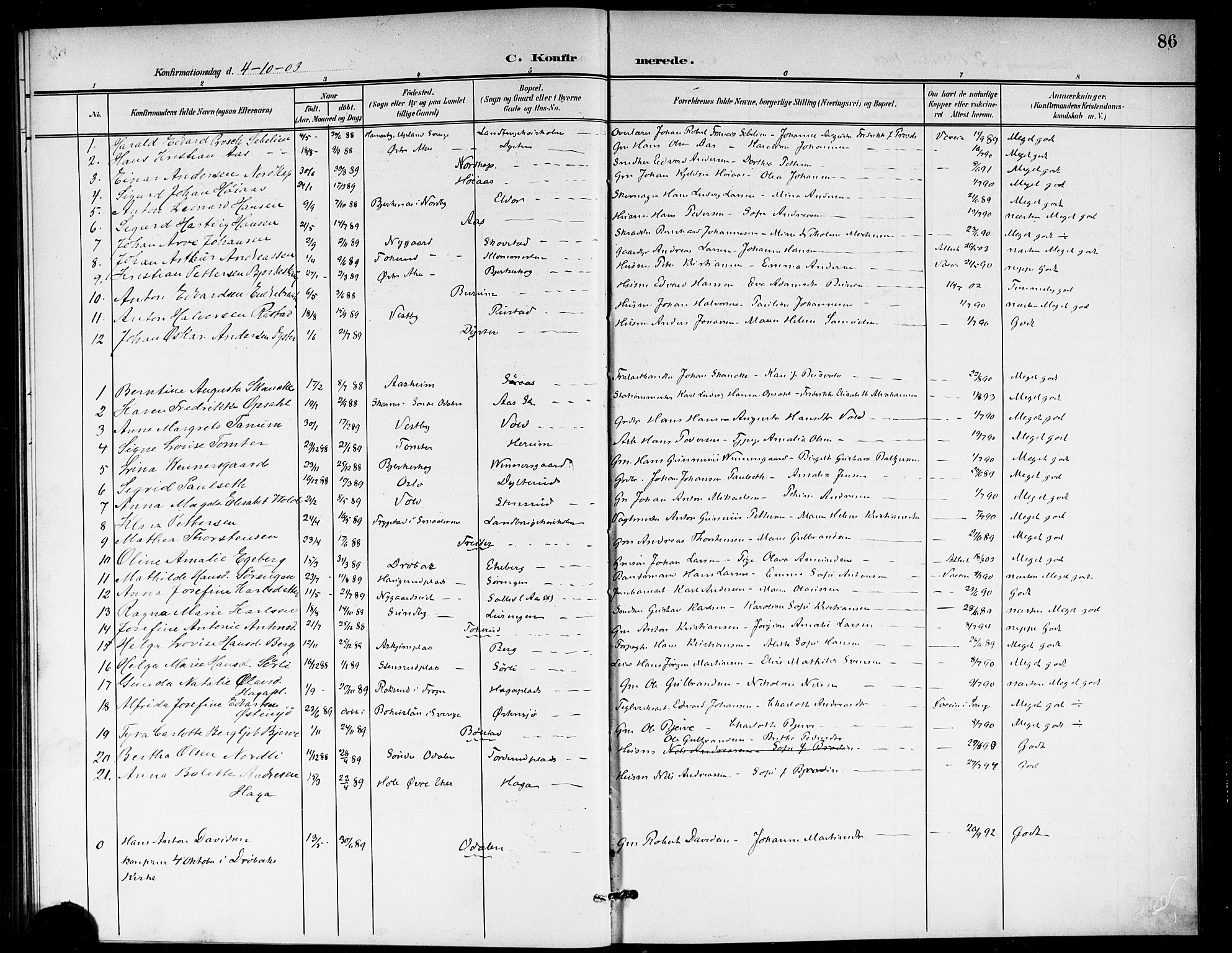Ås prestekontor Kirkebøker, SAO/A-10894/G/Ga/L0004: Parish register (copy) no. I 4, 1901-1915, p. 86