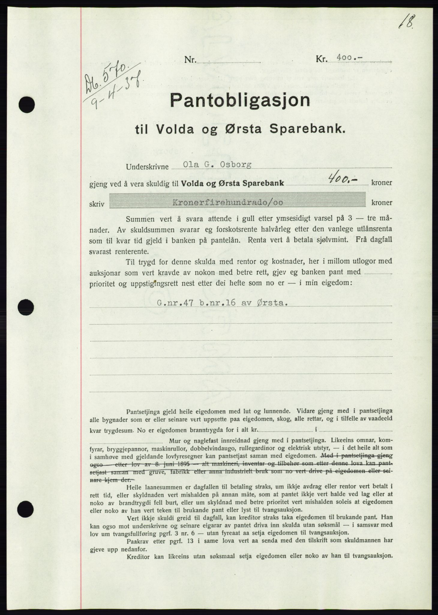 Søre Sunnmøre sorenskriveri, AV/SAT-A-4122/1/2/2C/L0063: Mortgage book no. 57, 1937-1937, Diary no: : 570/1937