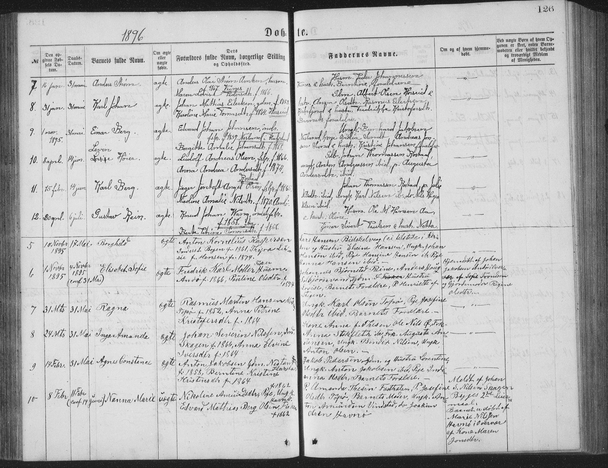 Ministerialprotokoller, klokkerbøker og fødselsregistre - Nordland, AV/SAT-A-1459/886/L1225: Parish register (copy) no. 886C02, 1874-1896, p. 126