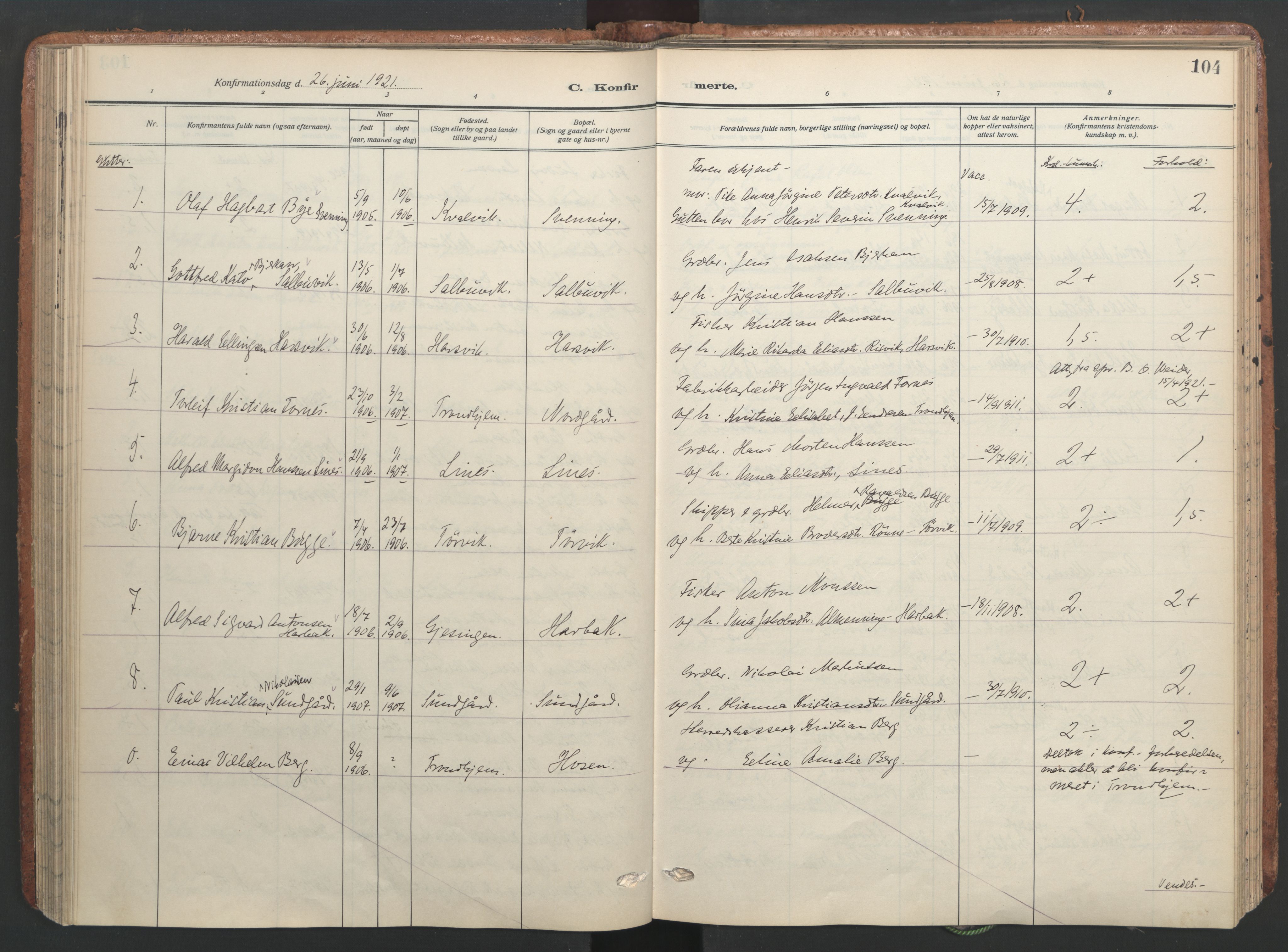 Ministerialprotokoller, klokkerbøker og fødselsregistre - Sør-Trøndelag, SAT/A-1456/656/L0694: Parish register (official) no. 656A03, 1914-1931, p. 104