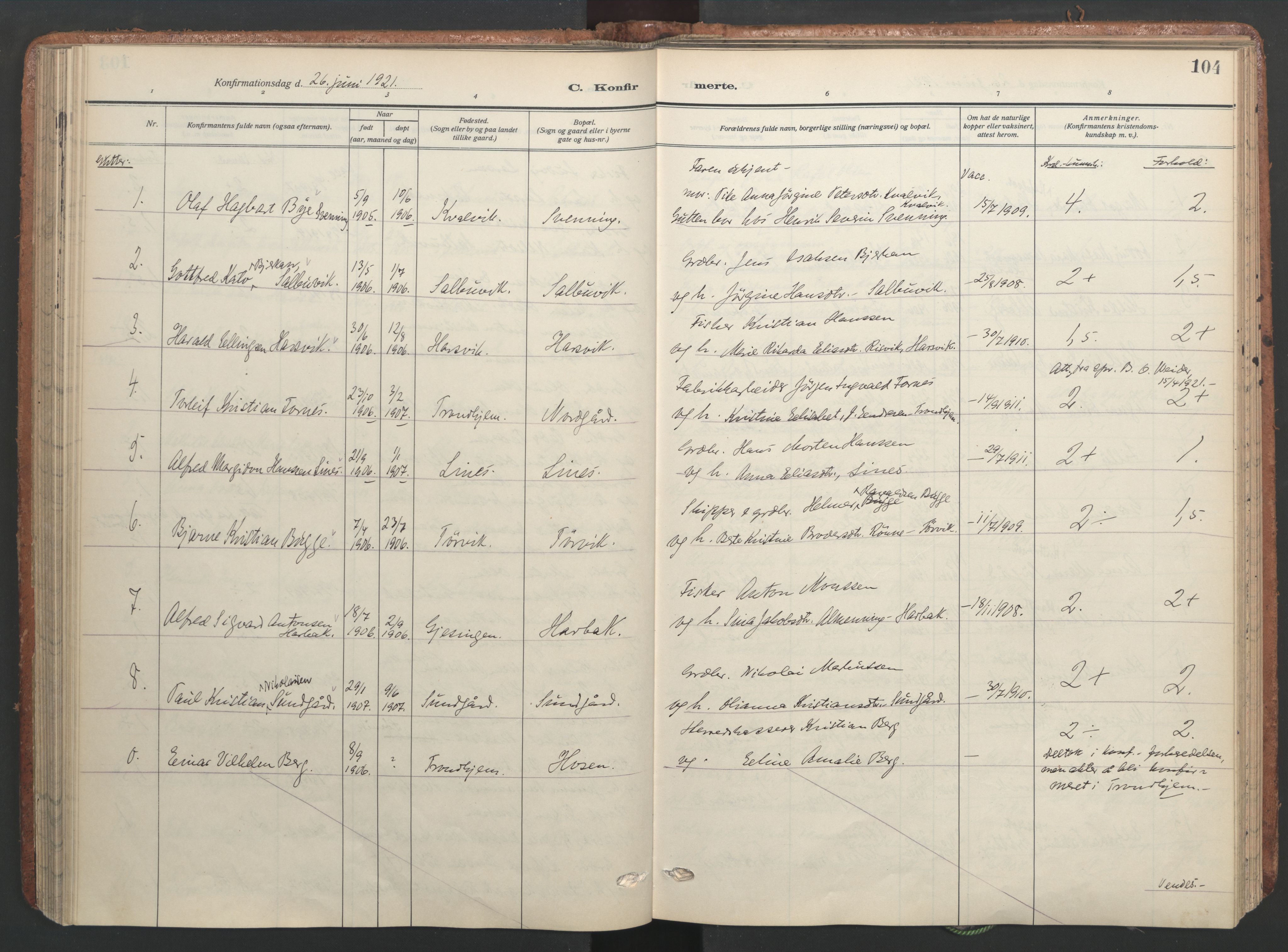 Ministerialprotokoller, klokkerbøker og fødselsregistre - Sør-Trøndelag, AV/SAT-A-1456/656/L0694: Parish register (official) no. 656A03, 1914-1931, p. 104