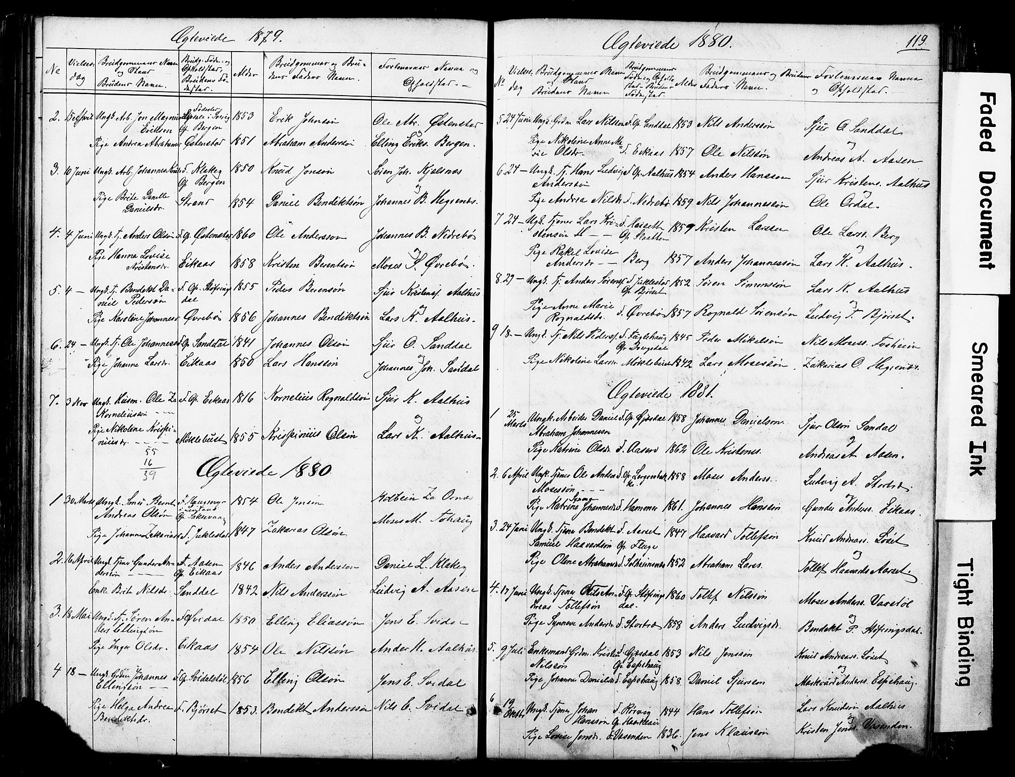 Jølster sokneprestembete, SAB/A-80701/H/Hab/Haba/L0001: Parish register (copy) no. A 1, 1853-1894, p. 119