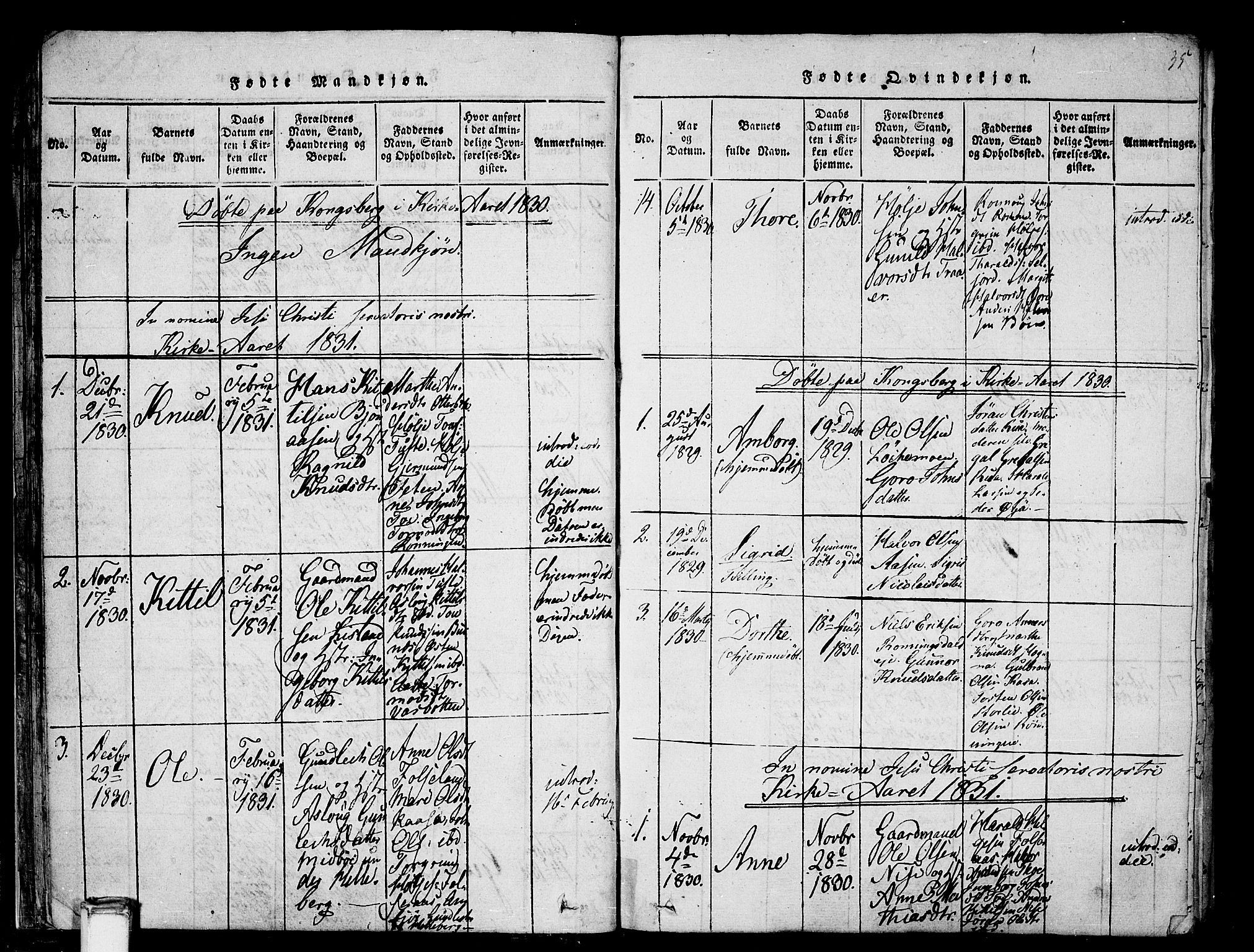 Gransherad kirkebøker, SAKO/A-267/F/Fa/L0001: Parish register (official) no. I 1, 1815-1843, p. 35