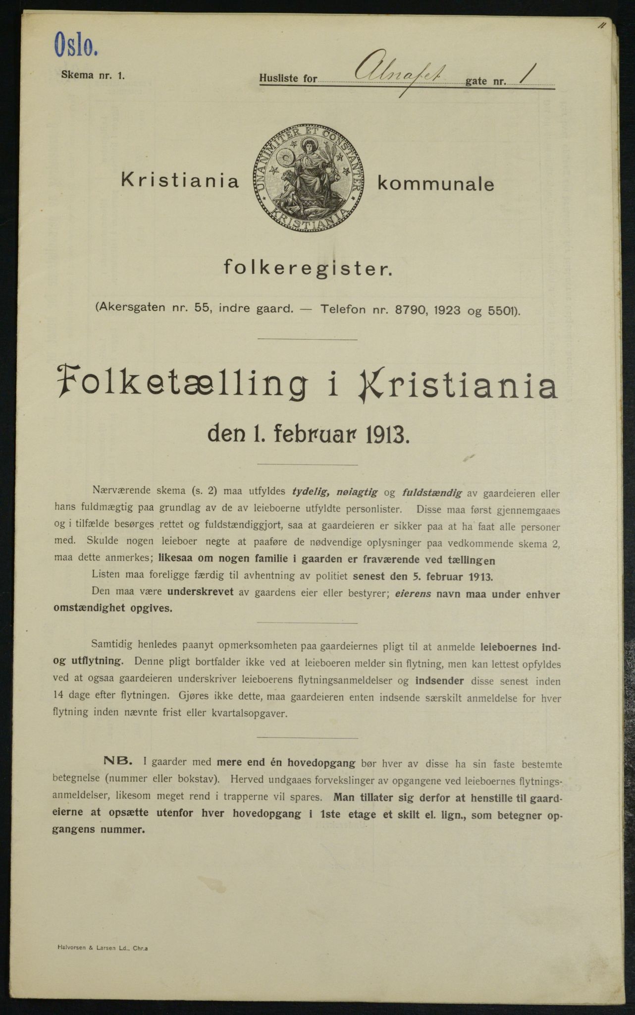 OBA, Municipal Census 1913 for Kristiania, 1913, p. 1048