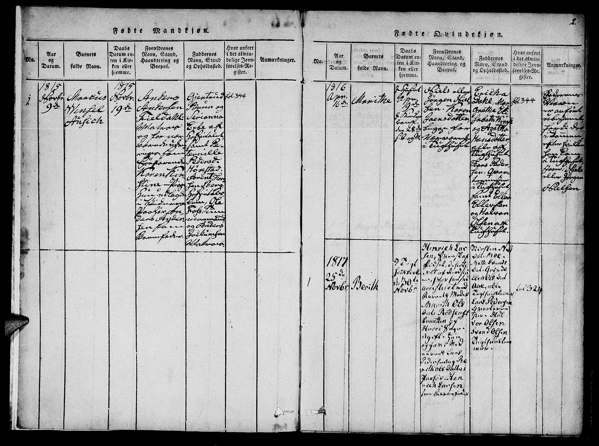 Ministerialprotokoller, klokkerbøker og fødselsregistre - Sør-Trøndelag, SAT/A-1456/623/L0467: Parish register (official) no. 623A01, 1815-1825, p. 2