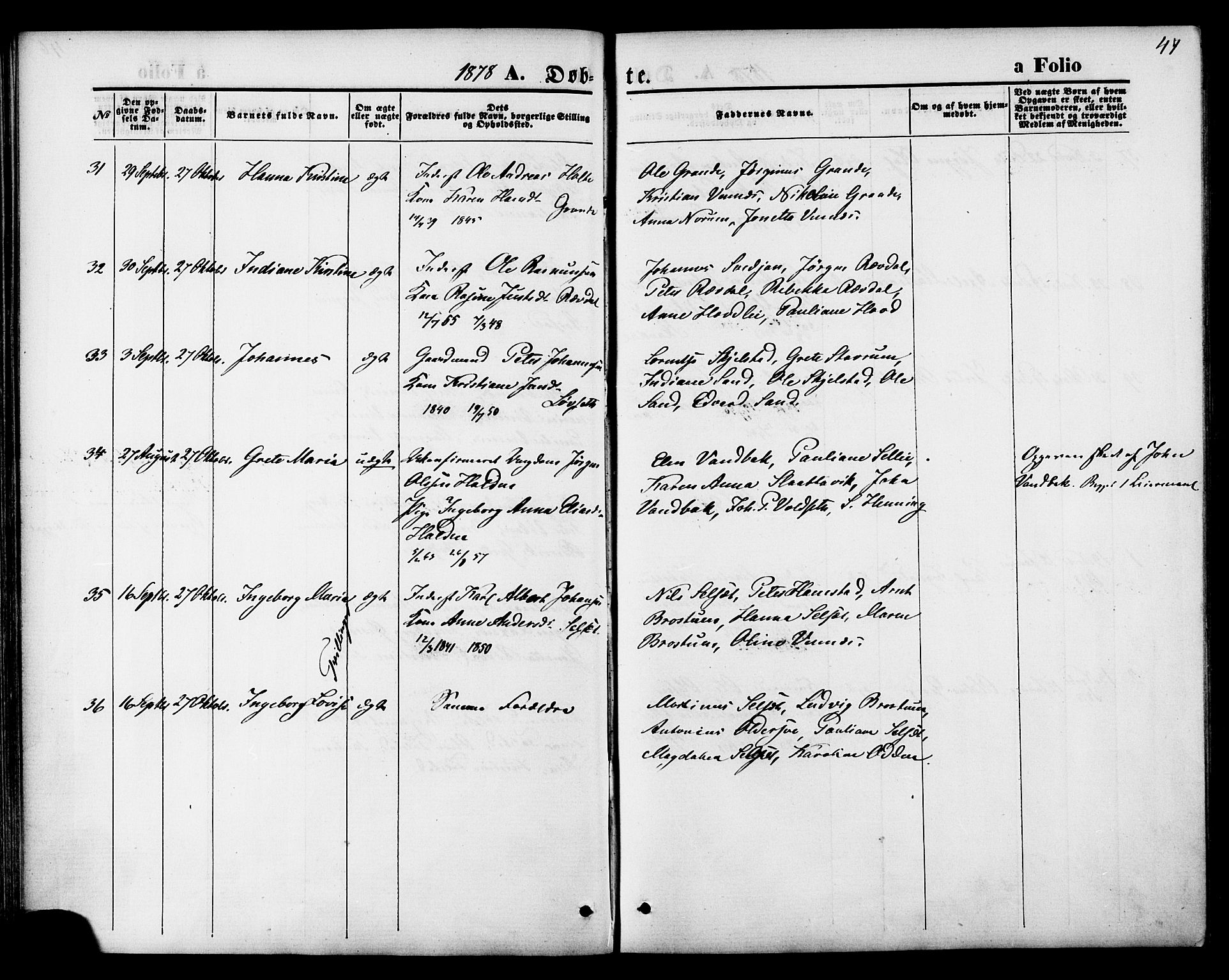 Ministerialprotokoller, klokkerbøker og fødselsregistre - Nord-Trøndelag, SAT/A-1458/744/L0419: Parish register (official) no. 744A03, 1867-1881, p. 47