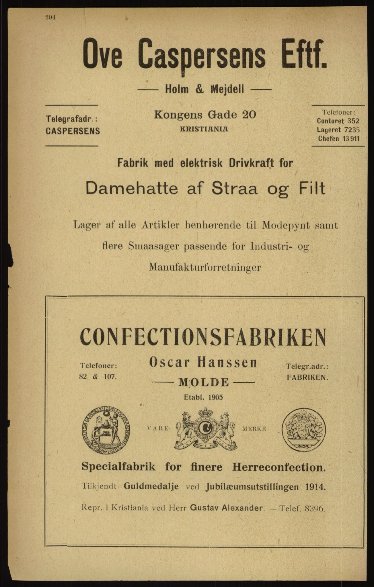 Kristiania/Oslo adressebok, PUBL/-, 1916, p. 204