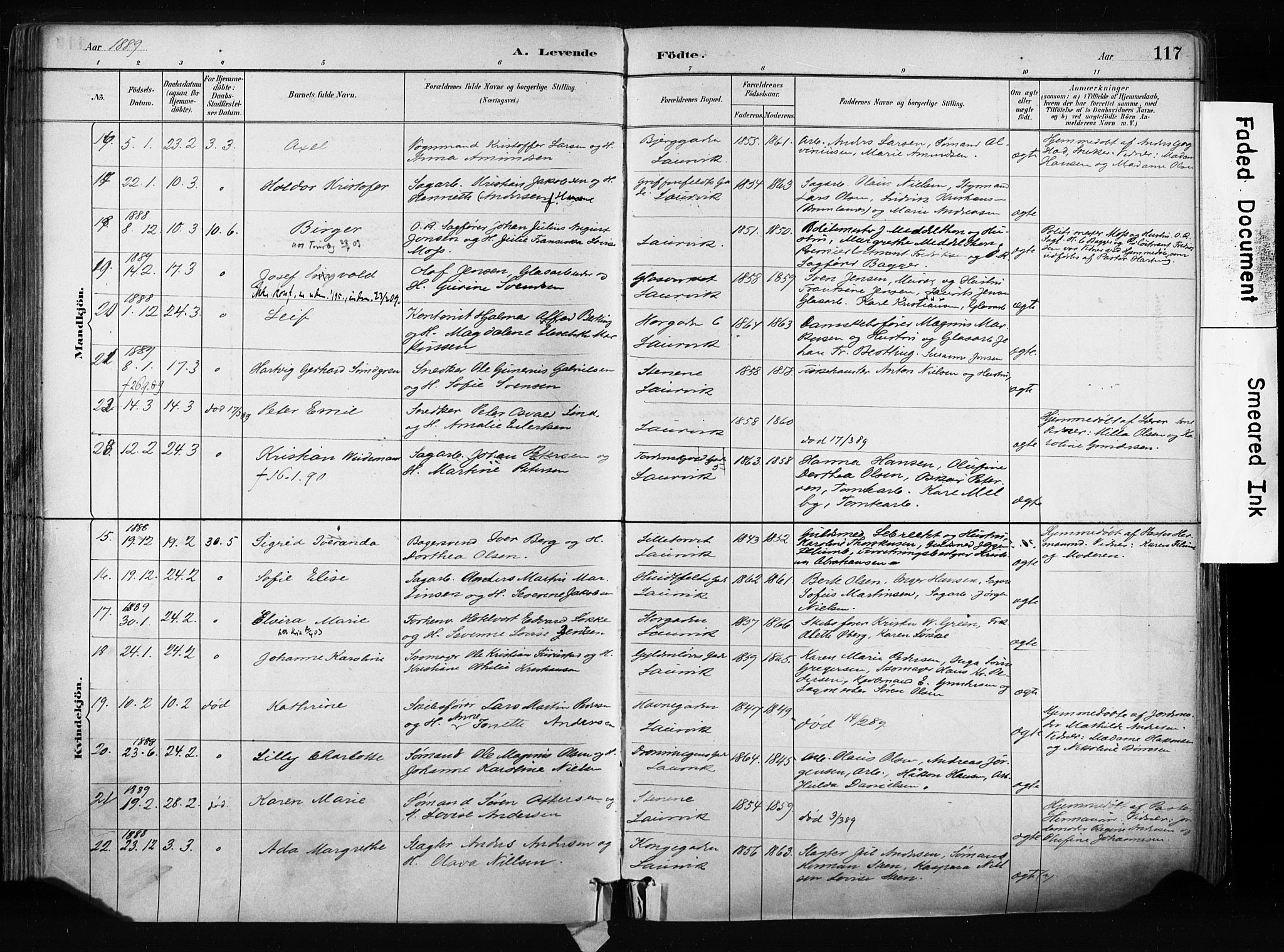 Larvik kirkebøker, AV/SAKO-A-352/F/Fa/L0009: Parish register (official) no. I 9, 1884-1904, p. 117