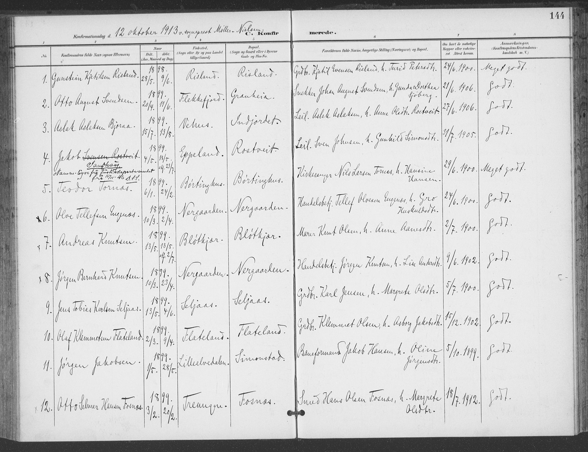 Åmli sokneprestkontor, AV/SAK-1111-0050/F/Fa/Fac/L0012: Parish register (official) no. A 12, 1900-1914, p. 144