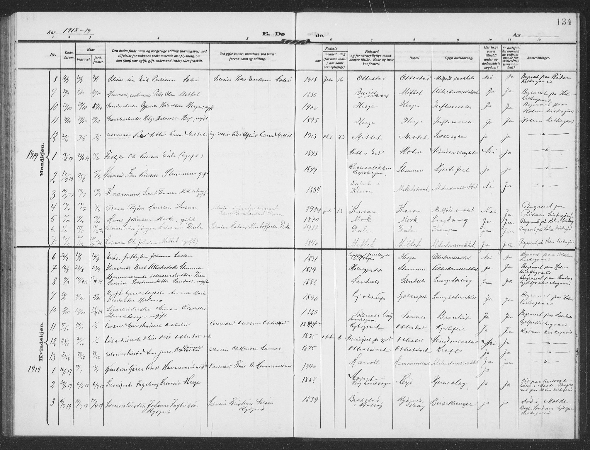 Ministerialprotokoller, klokkerbøker og fødselsregistre - Møre og Romsdal, AV/SAT-A-1454/549/L0615: Parish register (copy) no. 549C01, 1905-1932, p. 134
