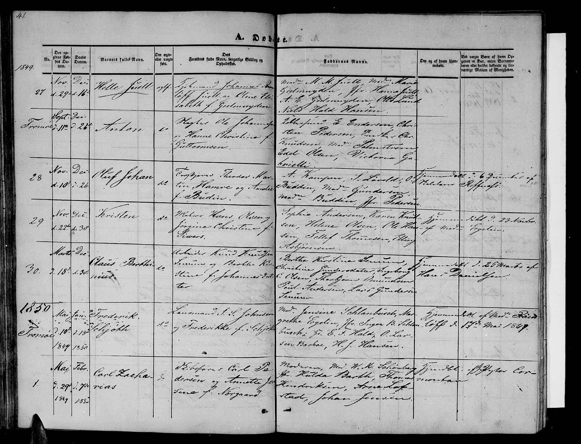 Arendal sokneprestkontor, Trefoldighet, SAK/1111-0040/F/Fb/L0002: Parish register (copy) no. B 2, 1838-1860, p. 41