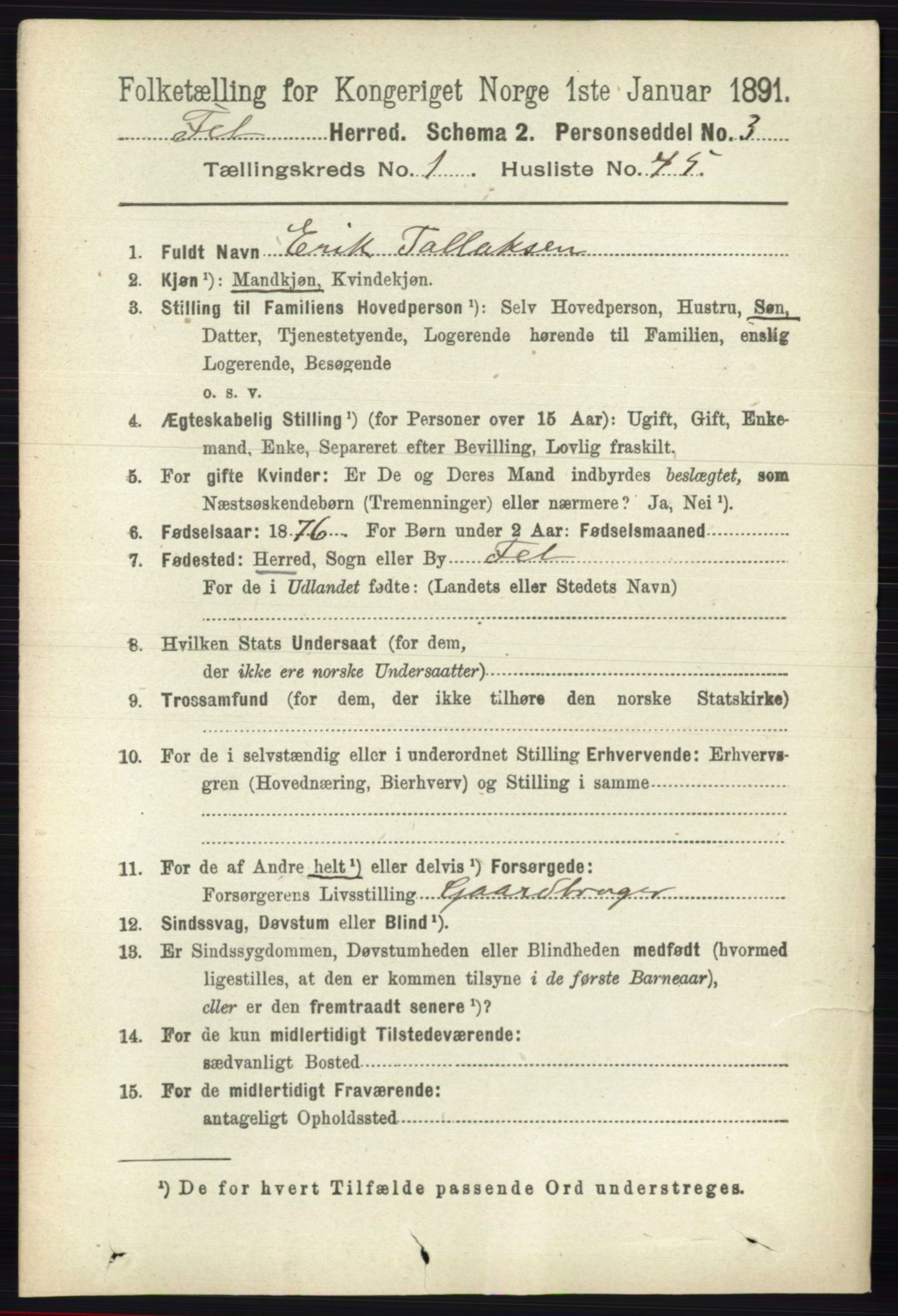 RA, 1891 census for 0227 Fet, 1891, p. 345