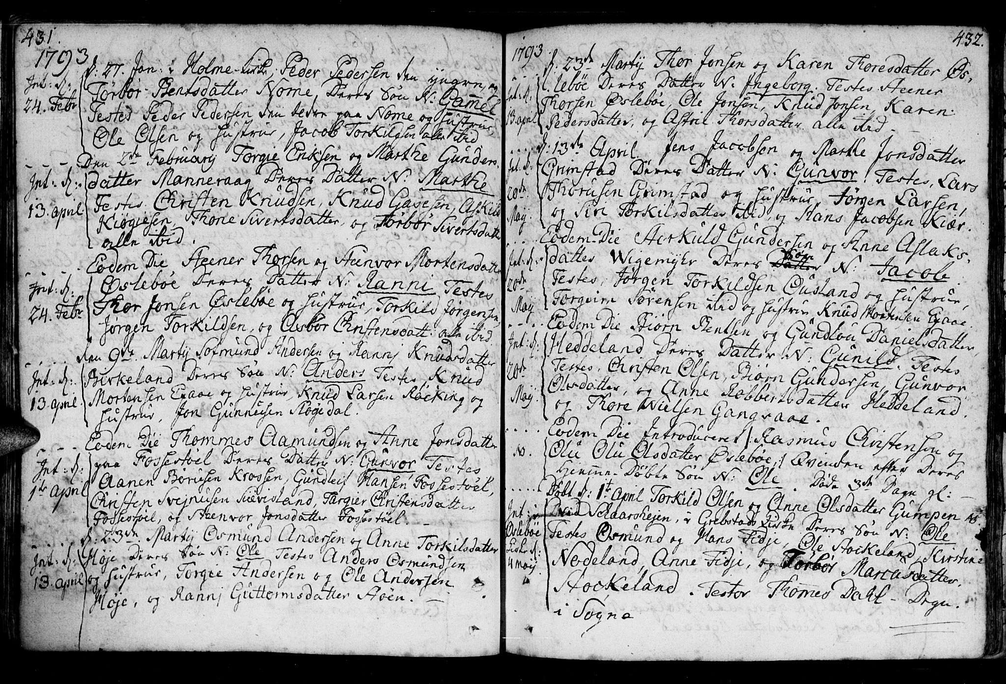 Holum sokneprestkontor, AV/SAK-1111-0022/F/Fa/Fac/L0001: Parish register (official) no. A 1, 1773-1820, p. 431-432