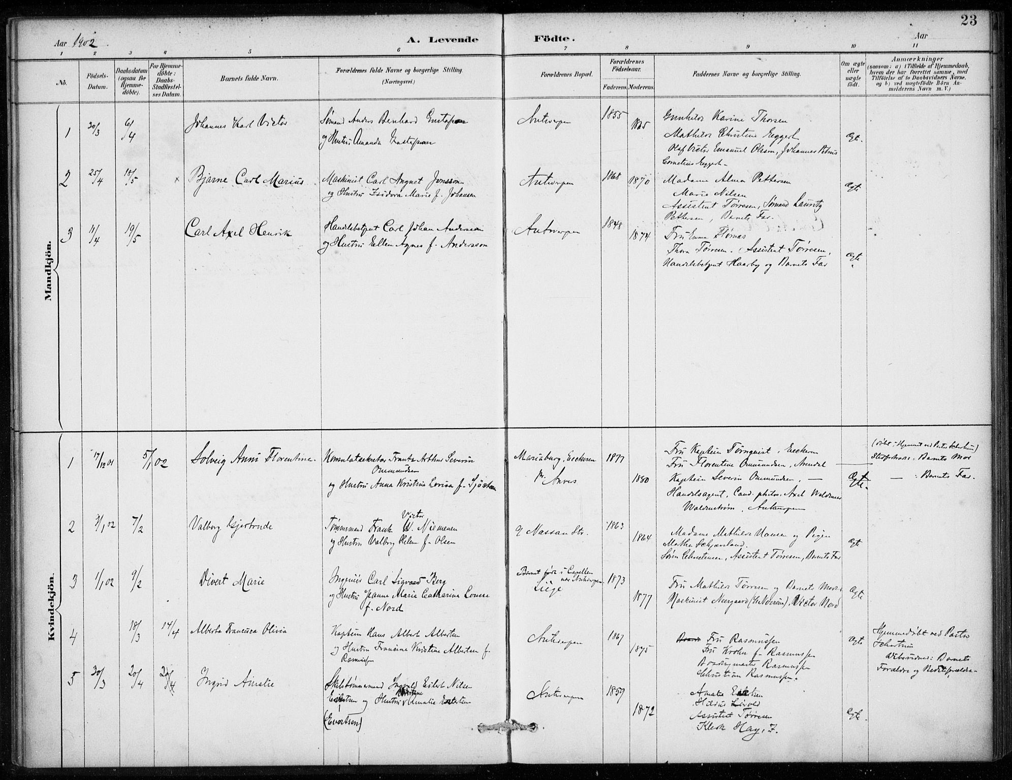 Den norske sjømannsmisjon i utlandet/Antwerpen, SAB/SAB/PA-0105/H/Ha/L0002: Parish register (official) no. A 2, 1887-1913, p. 23