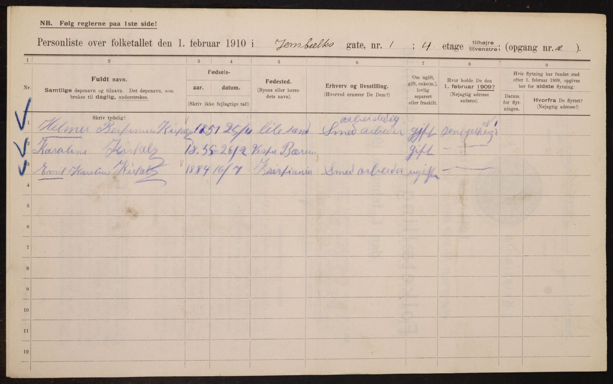 OBA, Municipal Census 1910 for Kristiania, 1910, p. 44157