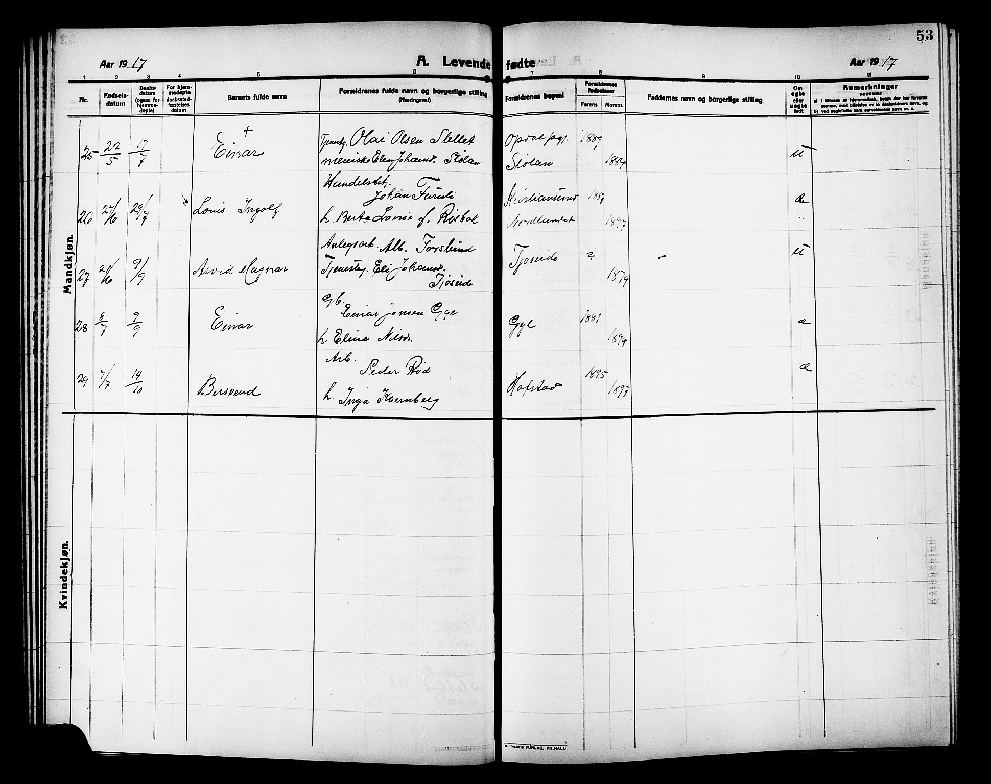 Ministerialprotokoller, klokkerbøker og fødselsregistre - Møre og Romsdal, AV/SAT-A-1454/586/L0993: Parish register (copy) no. 586C04, 1910-1918, p. 53