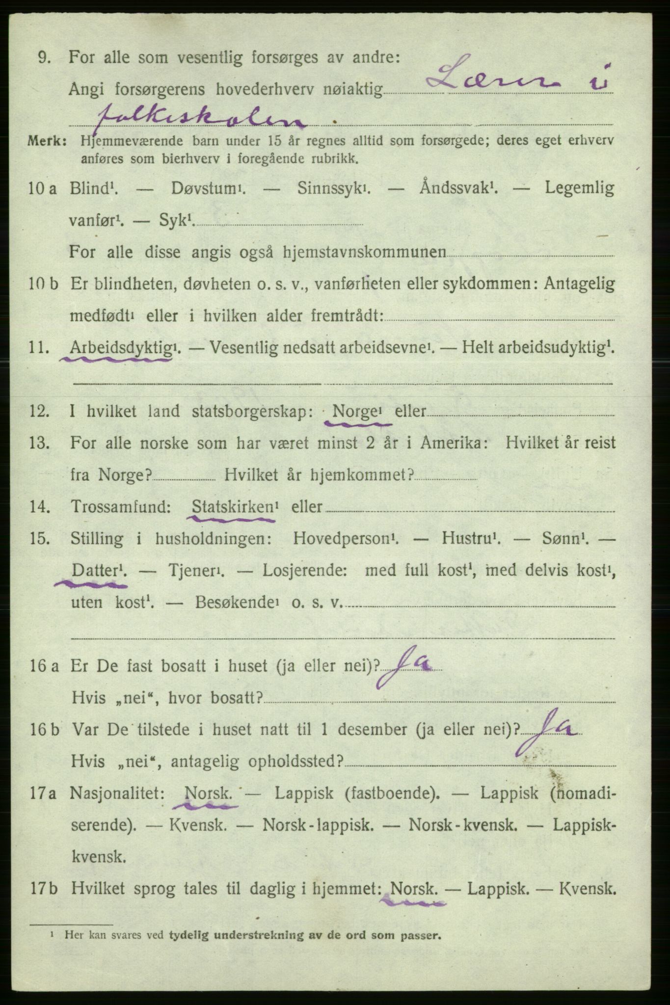 SATØ, 1920 census for Loppa, 1920, p. 1019