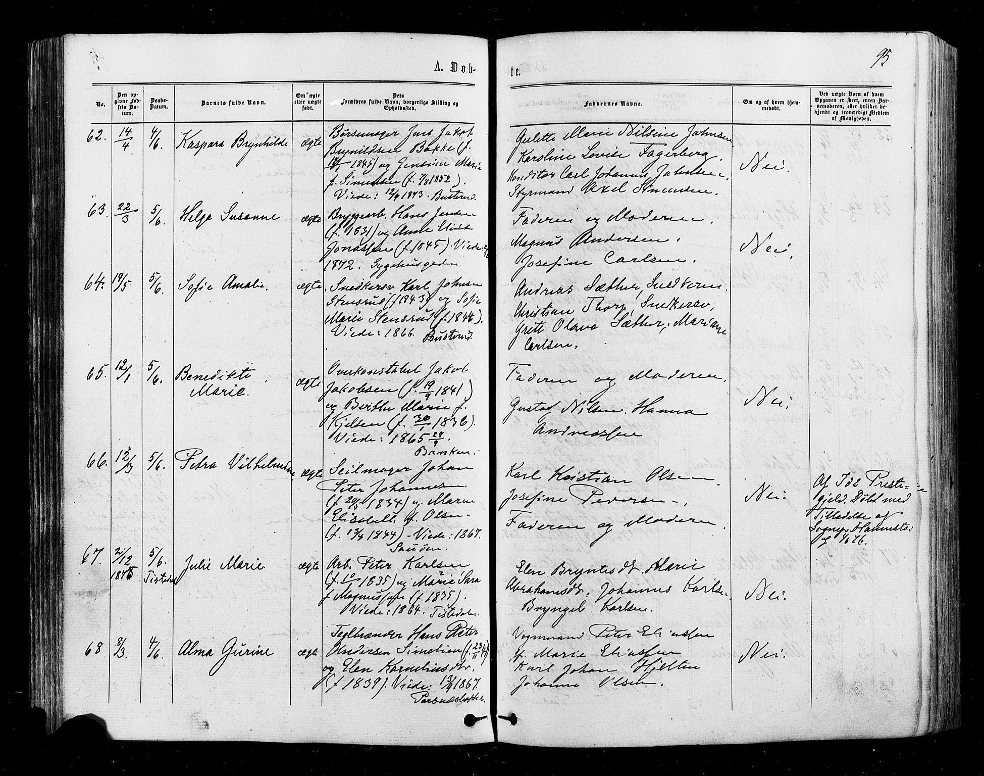 Halden prestekontor Kirkebøker, AV/SAO-A-10909/F/Fa/L0009: Parish register (official) no. I 9, 1866-1877, p. 95