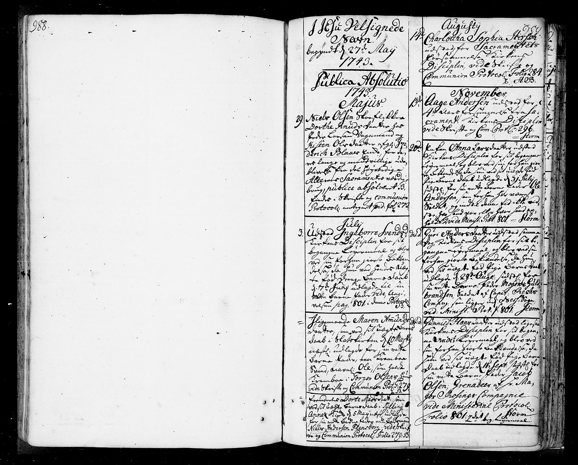 Oslo domkirke Kirkebøker, SAO/A-10752/F/Fa/L0004: Parish register (official) no. 4, 1743-1786, p. 988-989