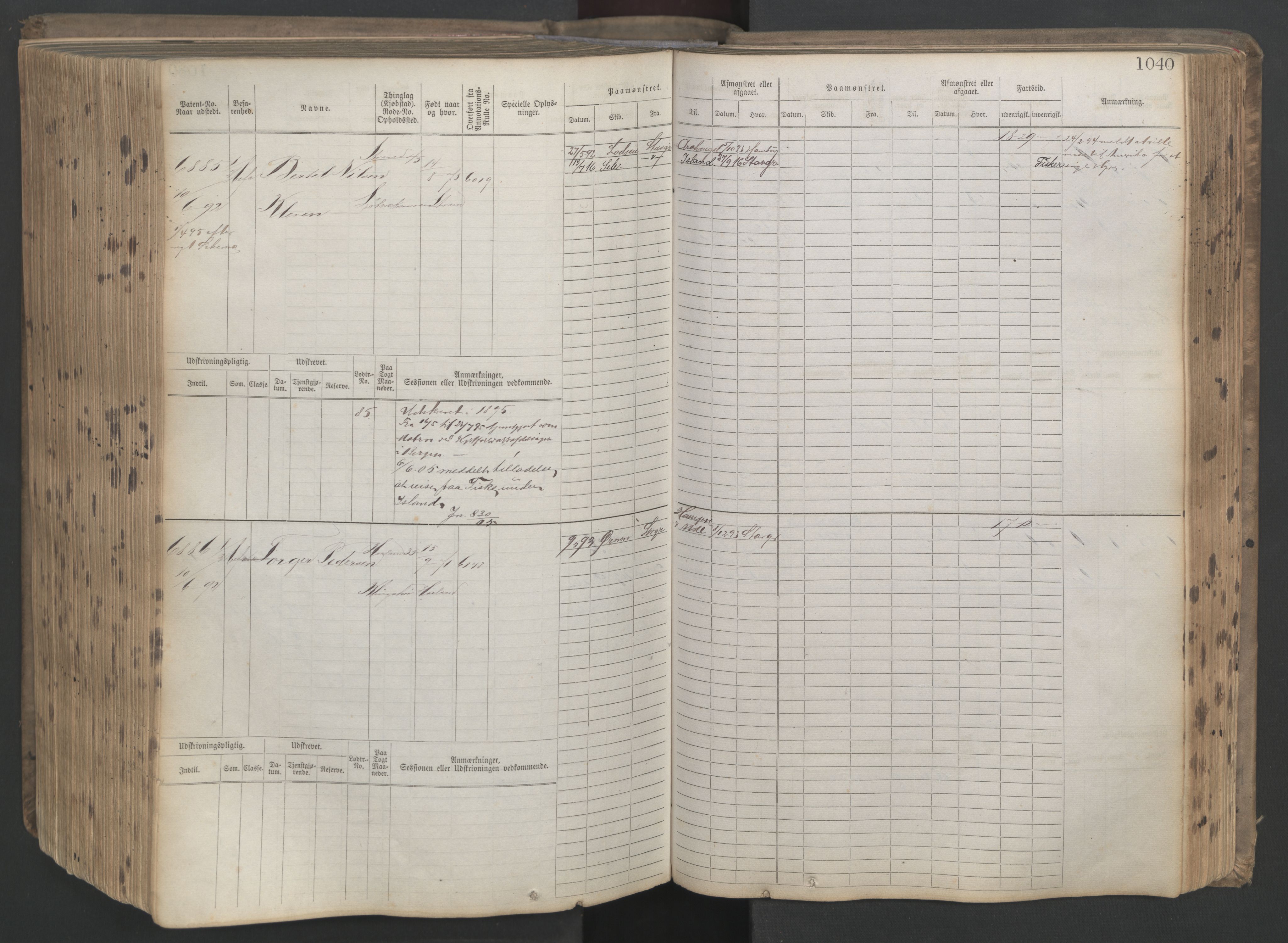 Stavanger sjømannskontor, AV/SAST-A-102006/F/Fb/Fbb/L0021: Sjøfartshovedrulle patnentnr. 6005-7204 (dublett), 1887, p. 445