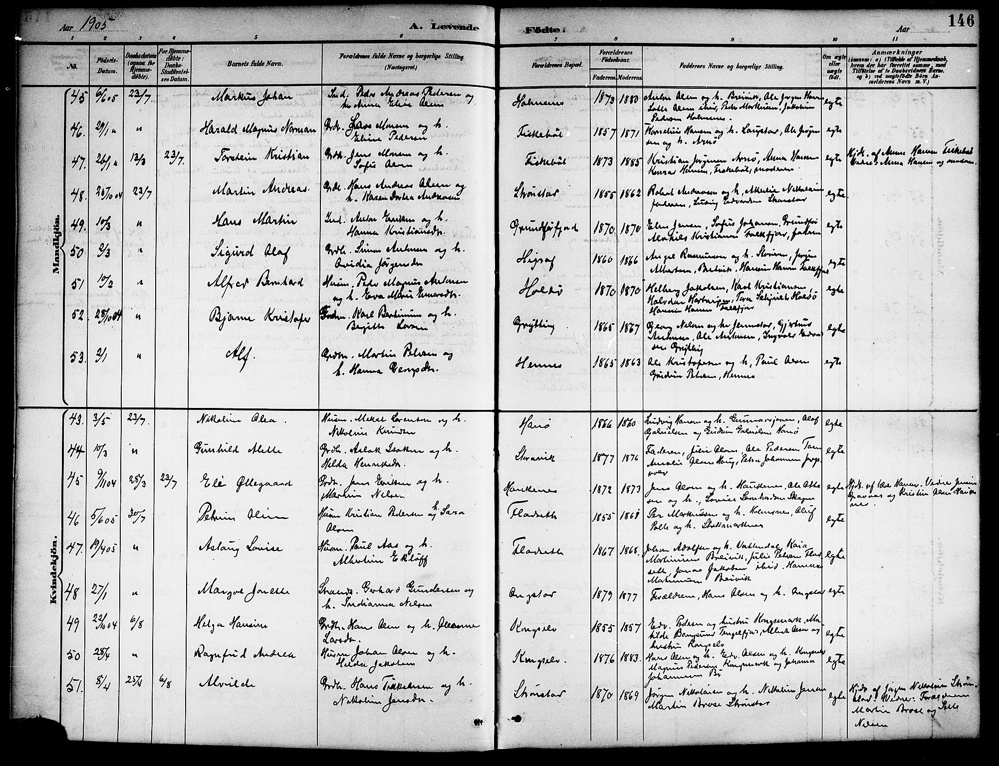 Ministerialprotokoller, klokkerbøker og fødselsregistre - Nordland, AV/SAT-A-1459/888/L1268: Parish register (copy) no. 888C06, 1891-1908, p. 146