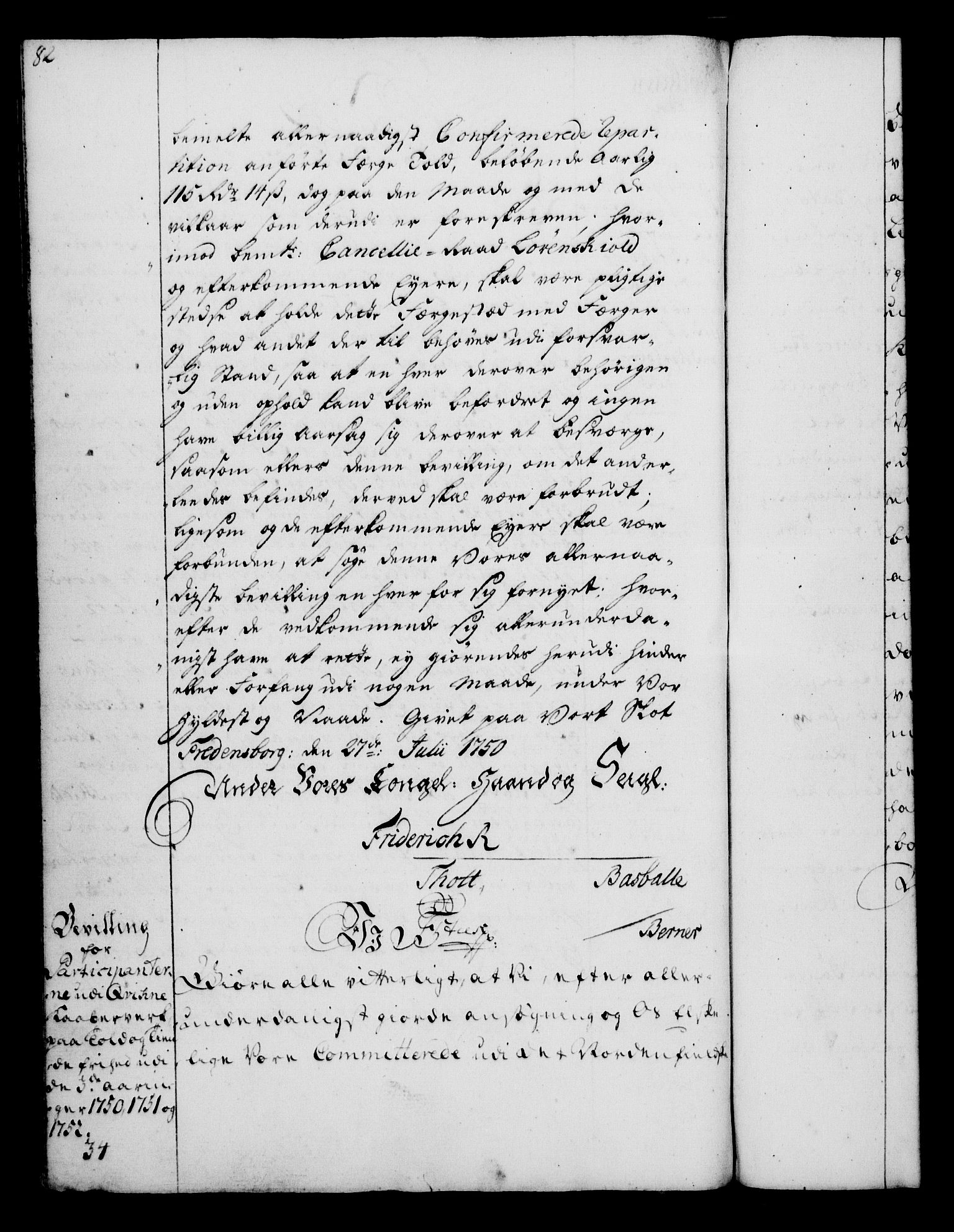 Rentekammeret, Kammerkanselliet, RA/EA-3111/G/Gg/Gga/L0006: Norsk ekspedisjonsprotokoll med register (merket RK 53.6), 1749-1759, p. 82