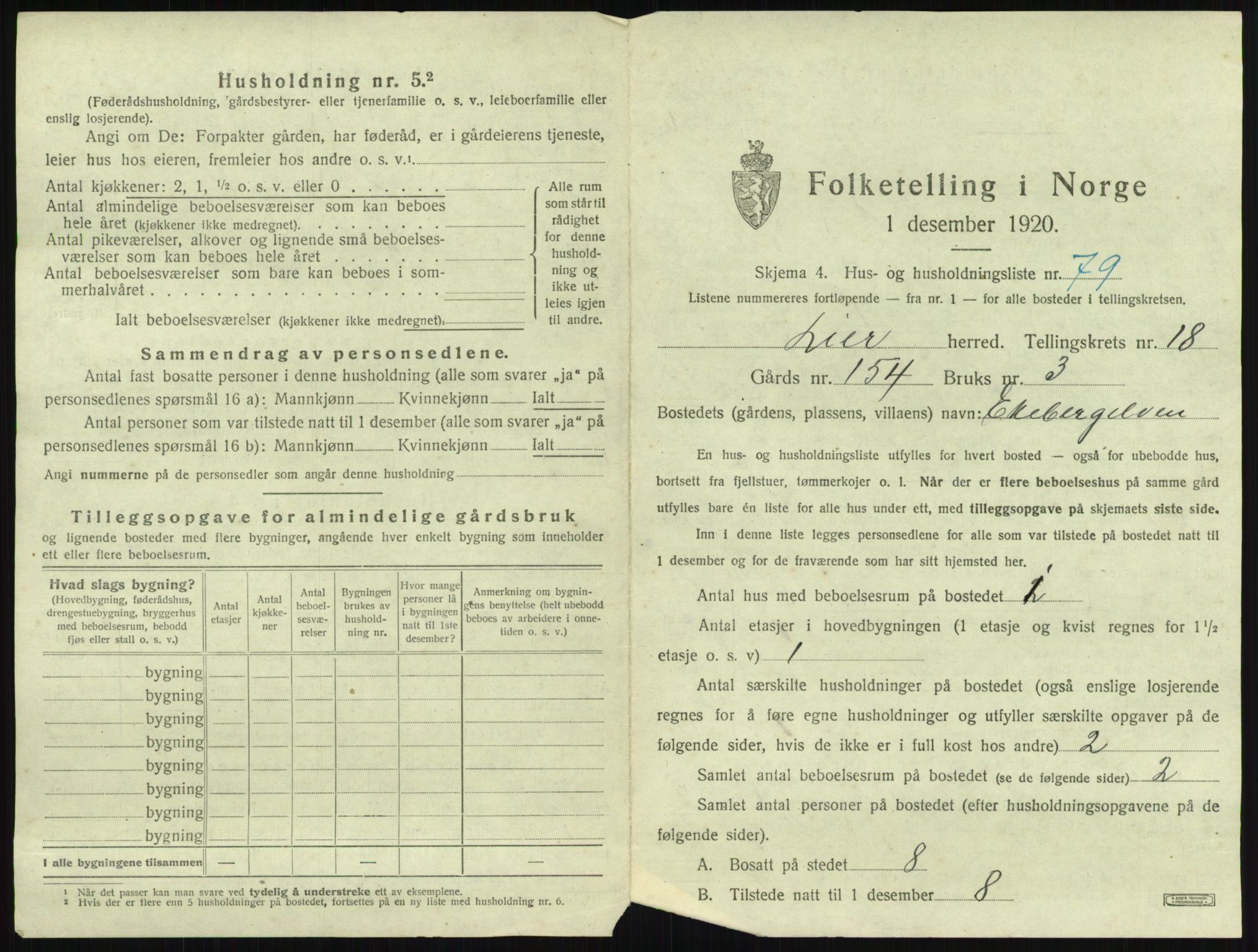 SAKO, 1920 census for Lier, 1920, p. 3210