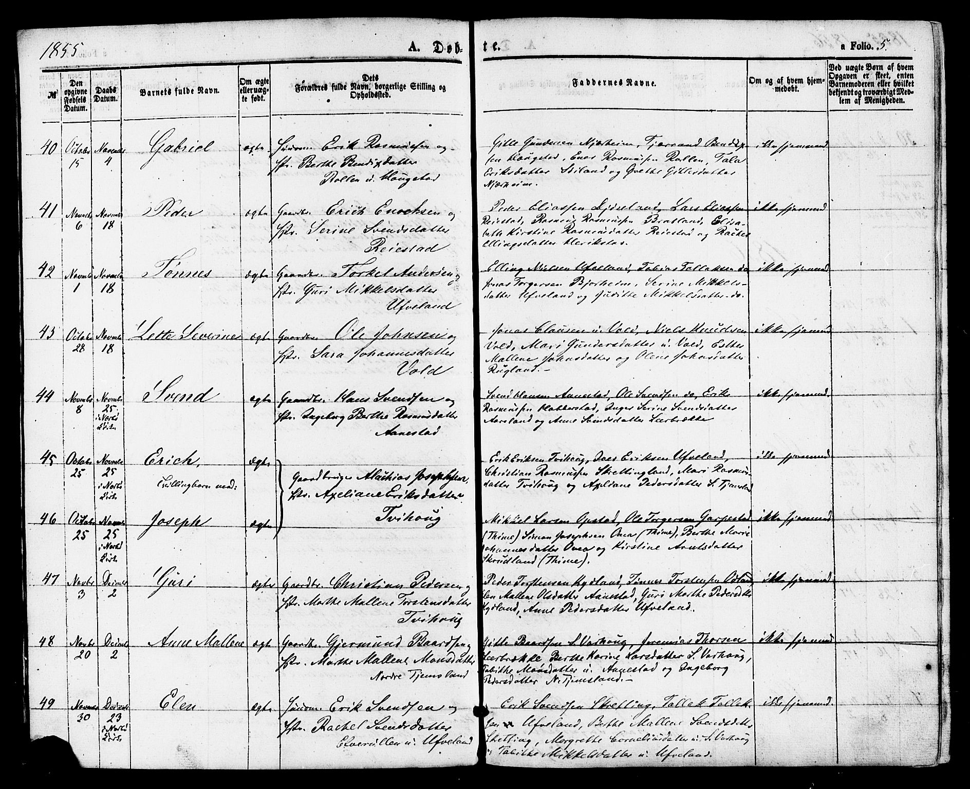 Hå sokneprestkontor, AV/SAST-A-101801/001/30BA/L0009: Parish register (official) no. A 8, 1855-1878, p. 5