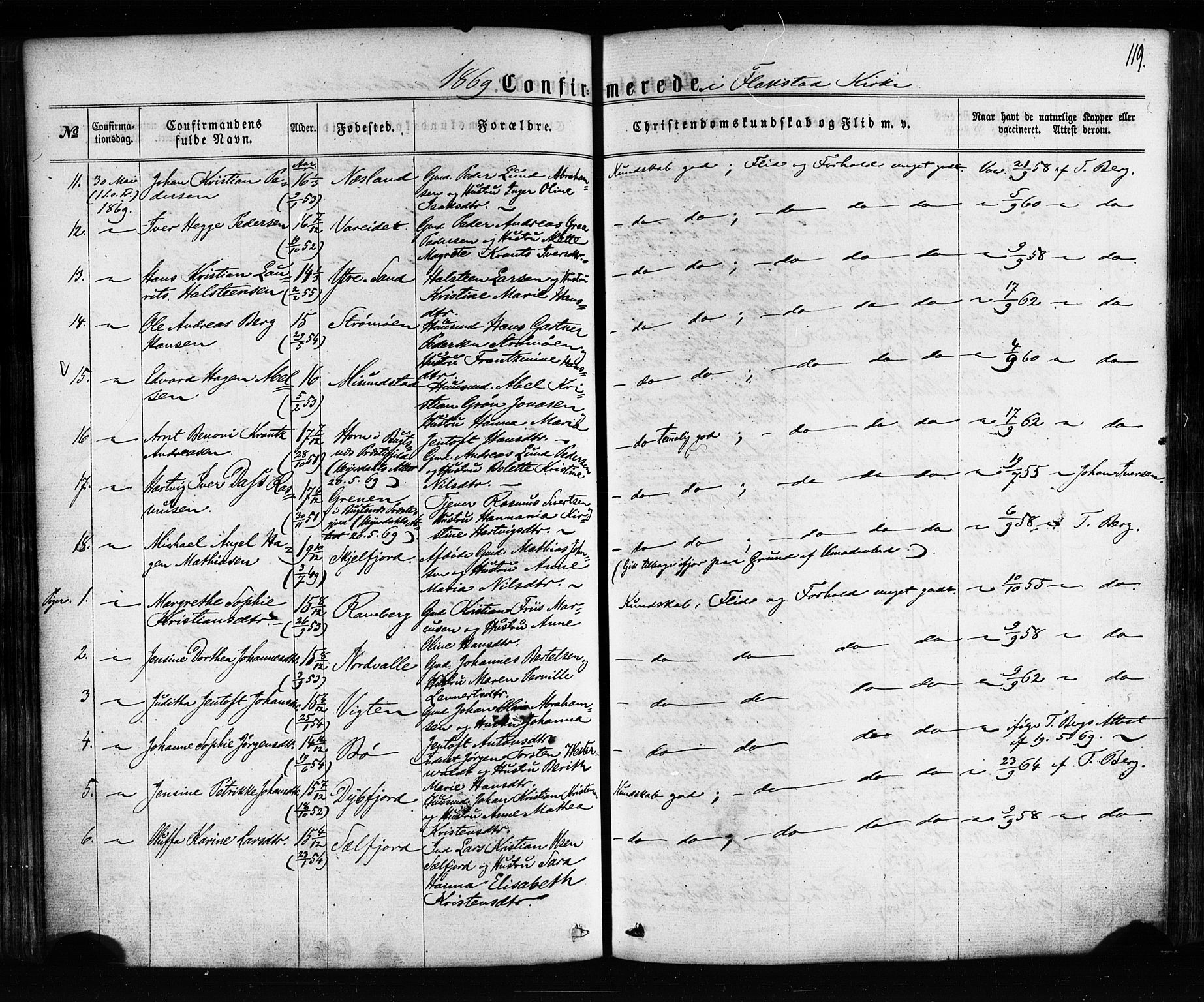 Ministerialprotokoller, klokkerbøker og fødselsregistre - Nordland, AV/SAT-A-1459/885/L1203: Parish register (official) no. 885A04, 1859-1877, p. 119