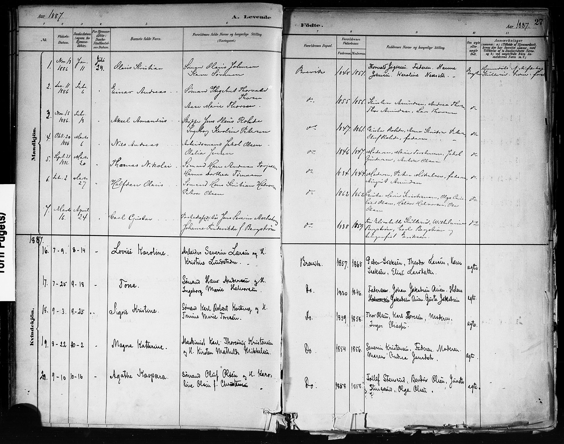 Brevik kirkebøker, AV/SAKO-A-255/F/Fa/L0007: Parish register (official) no. 7, 1882-1900, p. 27